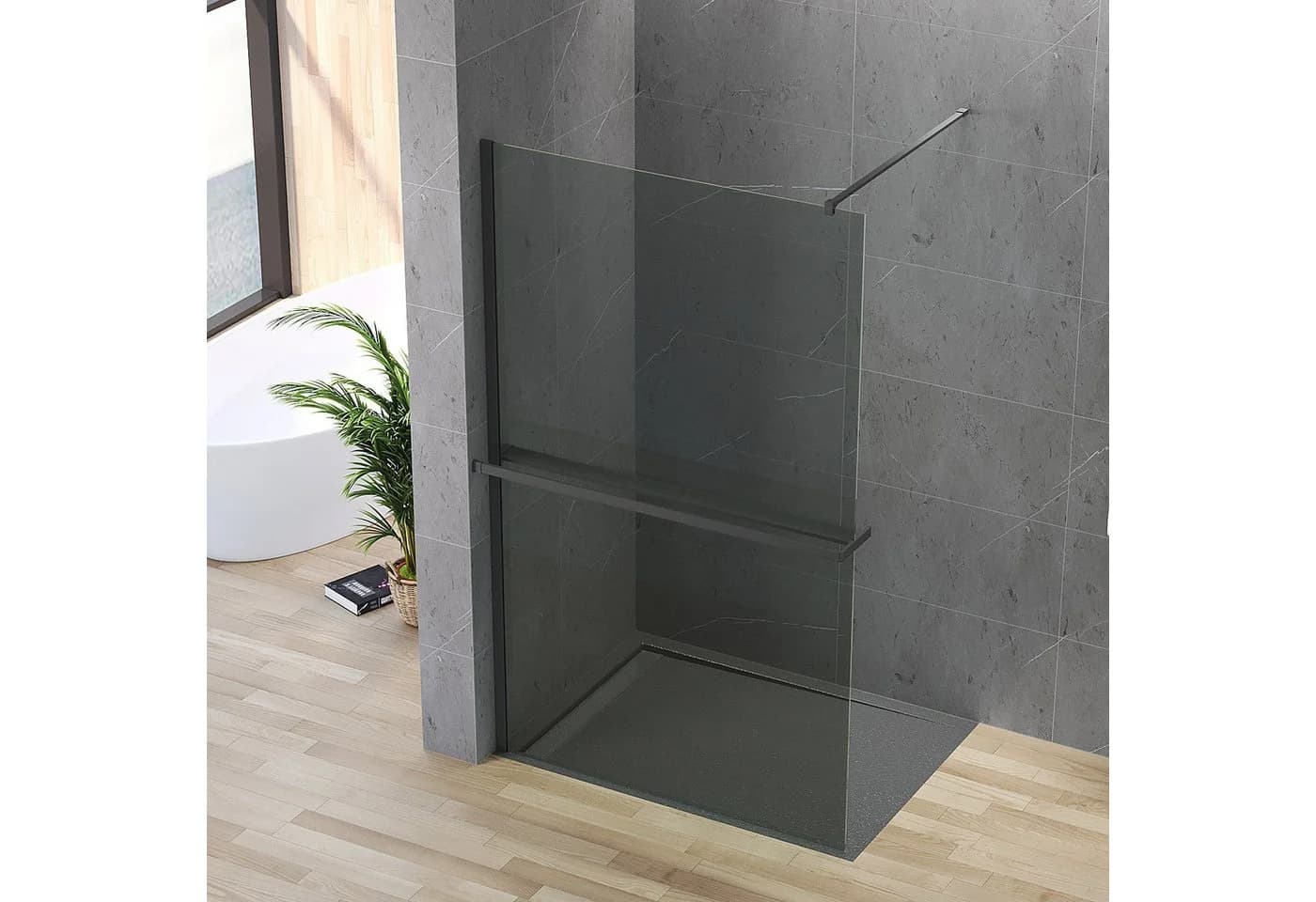 AQUALAVOS Walk-in-Dusche Schwarz mit Nano-Beschichtung & Handtuchhalter