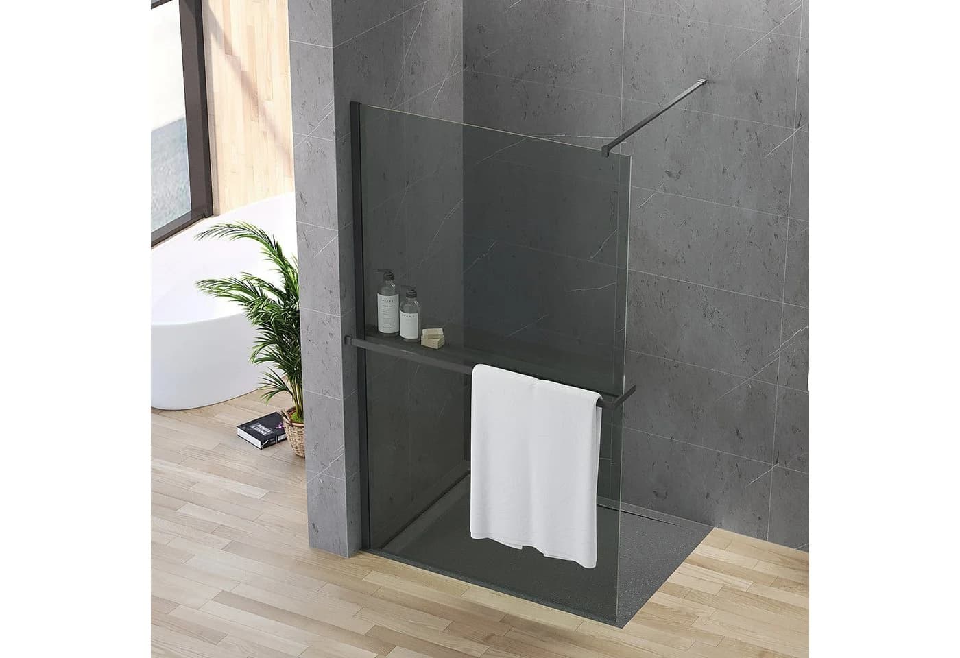 AQUALAVOS Walk-in-Dusche Schwarz mit Nano-Beschichtung & Handtuchhalter - Bild 2
