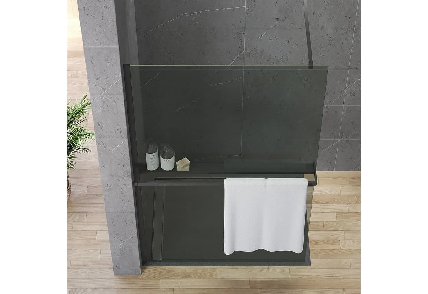 AQUALAVOS Walk-in-Dusche Schwarz mit Nano-Beschichtung & Handtuchhalter - Bild 3