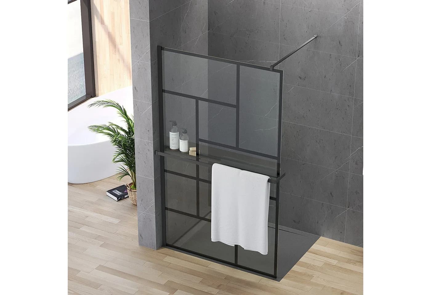AQUALAVOS Walk-in-Dusche Mattschwarz Kariert 8mm ESG Glas - Bild 2