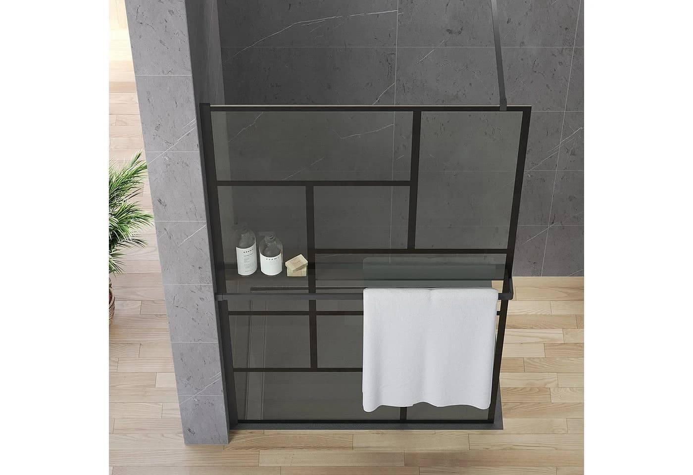 AQUALAVOS Walk-in-Dusche Mattschwarz Kariert 8mm ESG Glas - Bild 3
