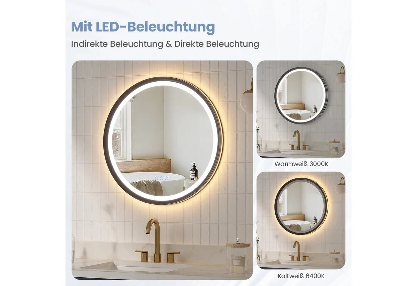 AQUALAVOS Badspiegel mit LED-Beleuchtung mattschwarz Aluminiumrahmen - Bild 4