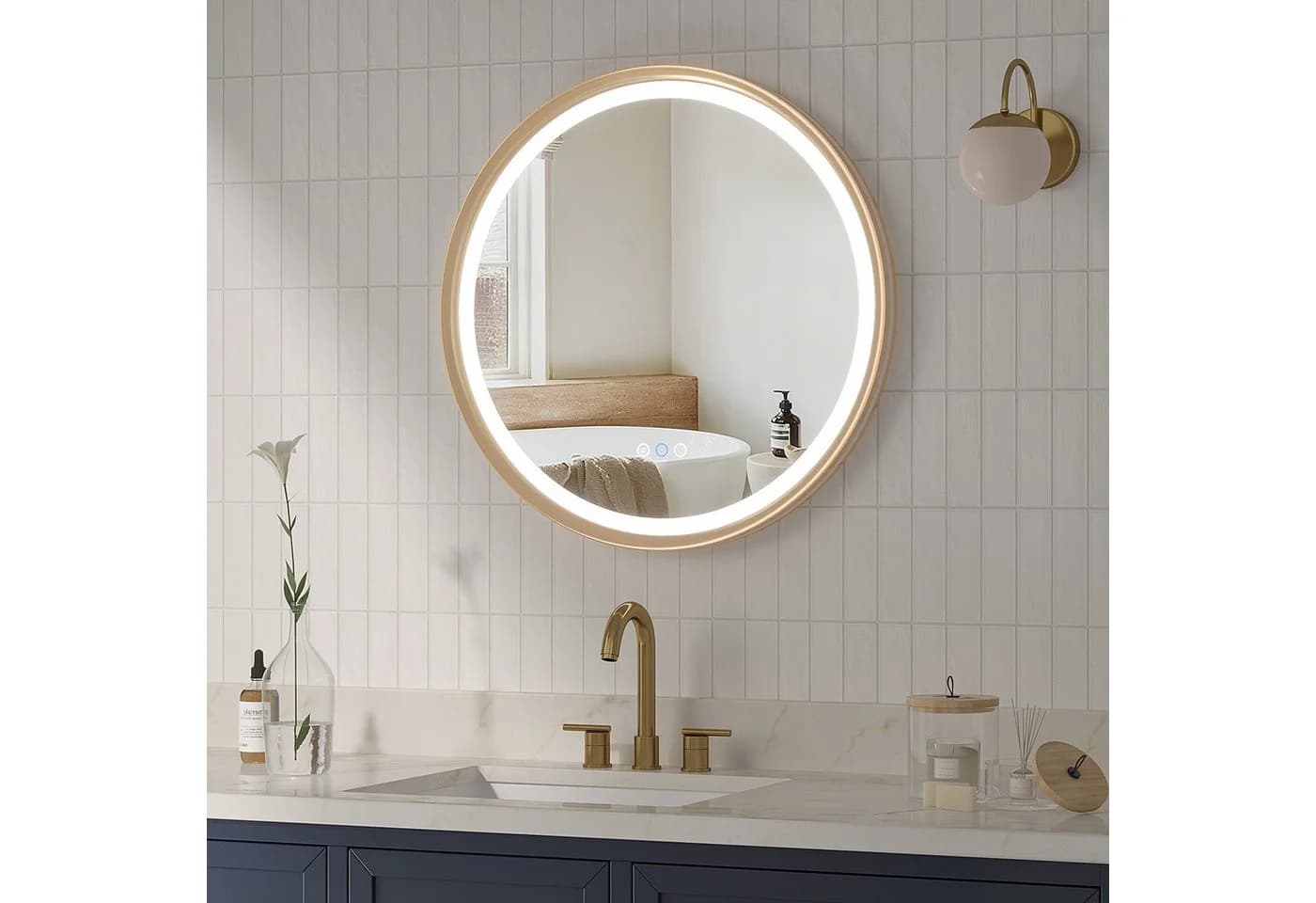 AQUALAVOS Badspiegel rund mit LED-Beleuchtung und Touch-Schalter - Bild 2