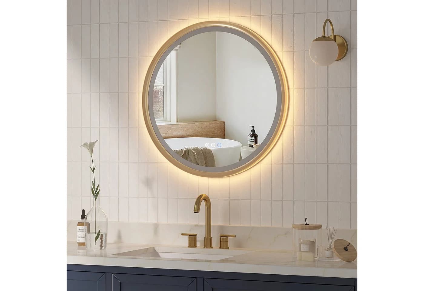 AQUALAVOS Badspiegel rund mit LED-Beleuchtung und Touch-Schalter - Bild 3