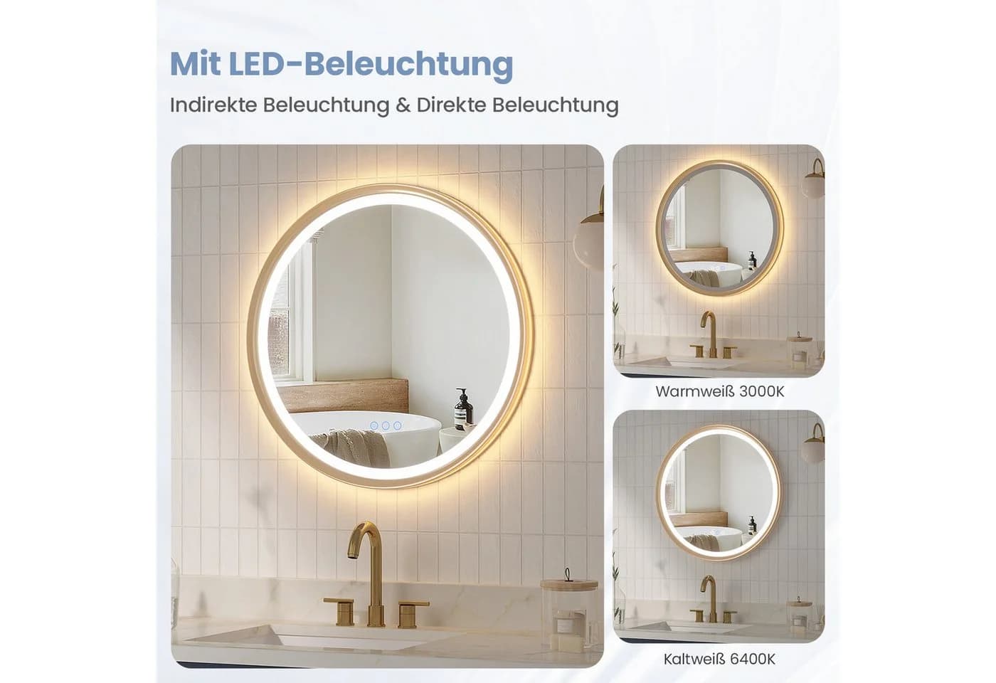 AQUALAVOS Badspiegel rund mit LED-Beleuchtung und Touch-Schalter - Bild 4