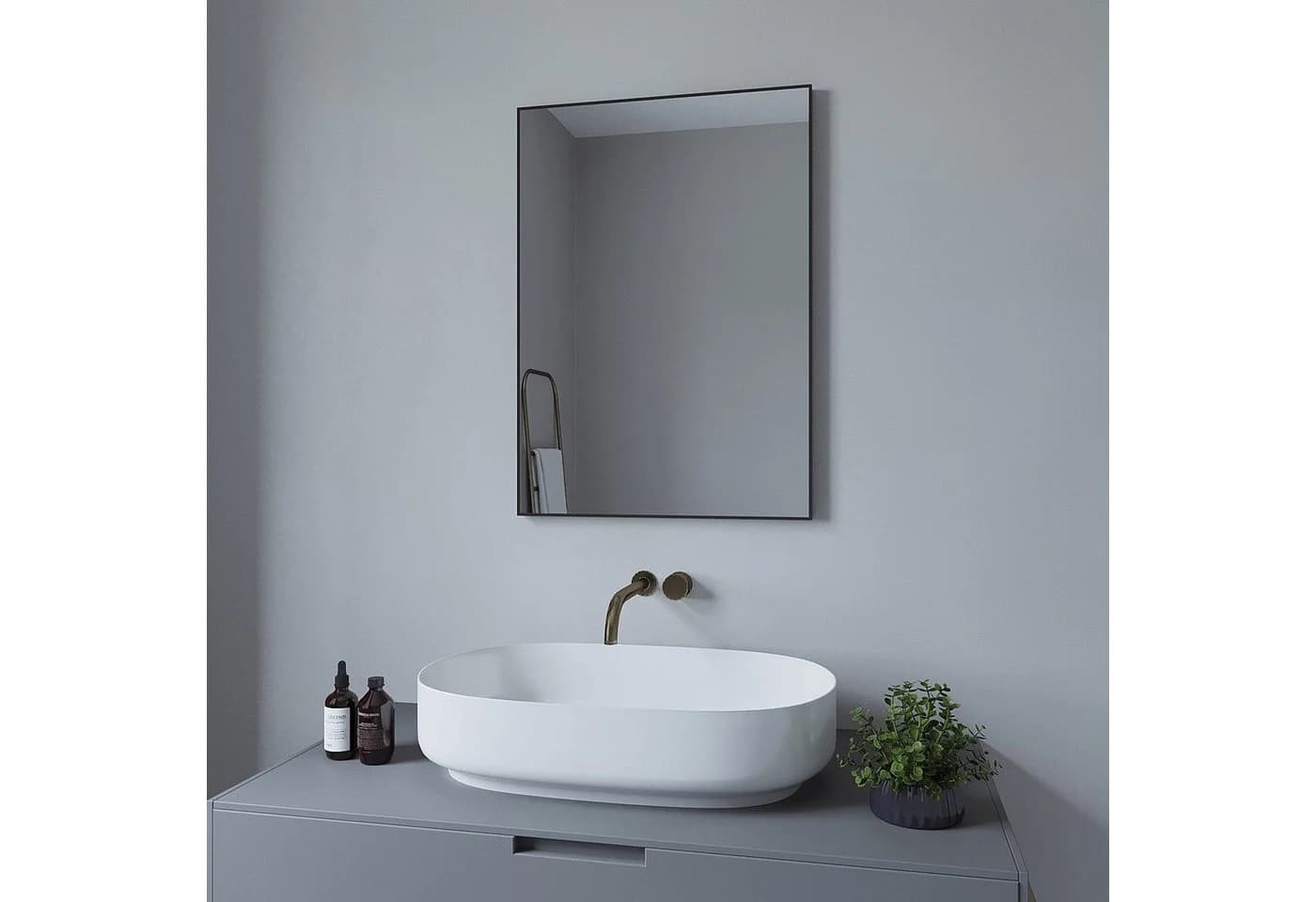 AQUALAVOS Wandspiegel Schwarz Matt Aluminium Vollrahmen