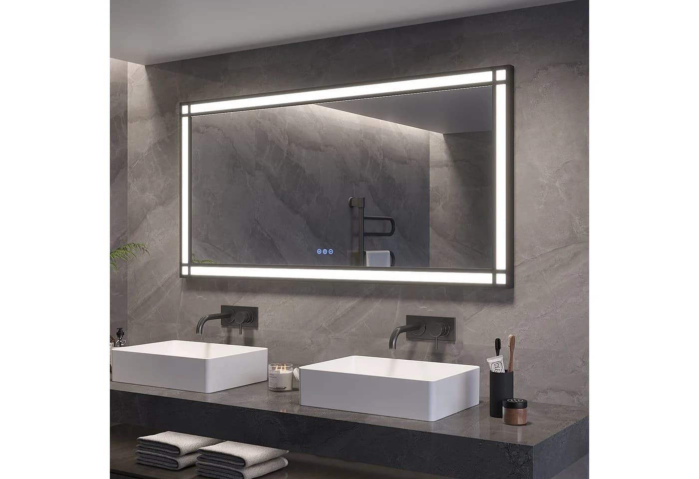 AQUALAVOS Badspiegel LED 140x70 cm Touch Beschlagfrei Wandspiegel - Bild 5