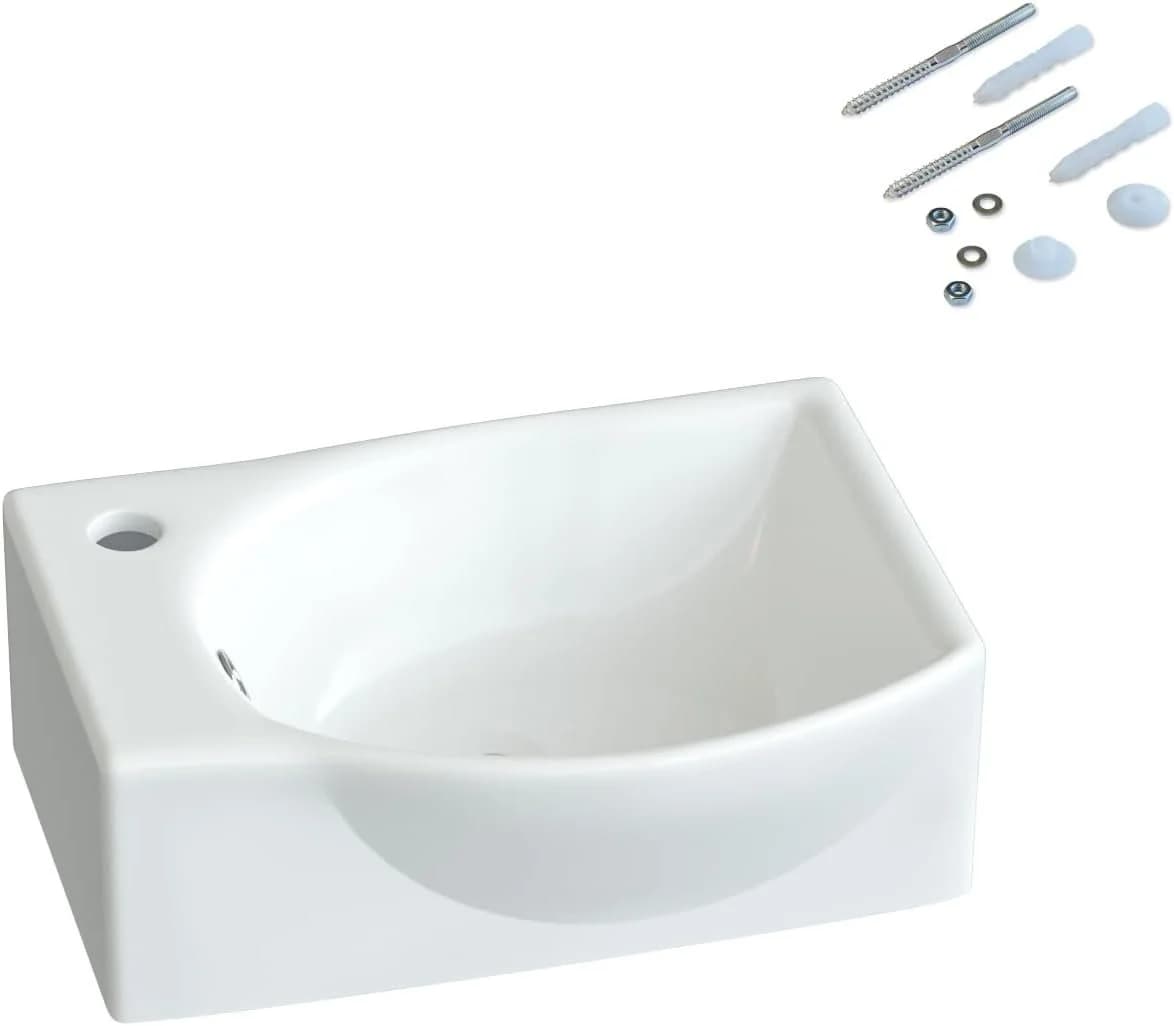 AQUALAVOS Hängewaschbecken Weiß Keramik Eckig-Oval