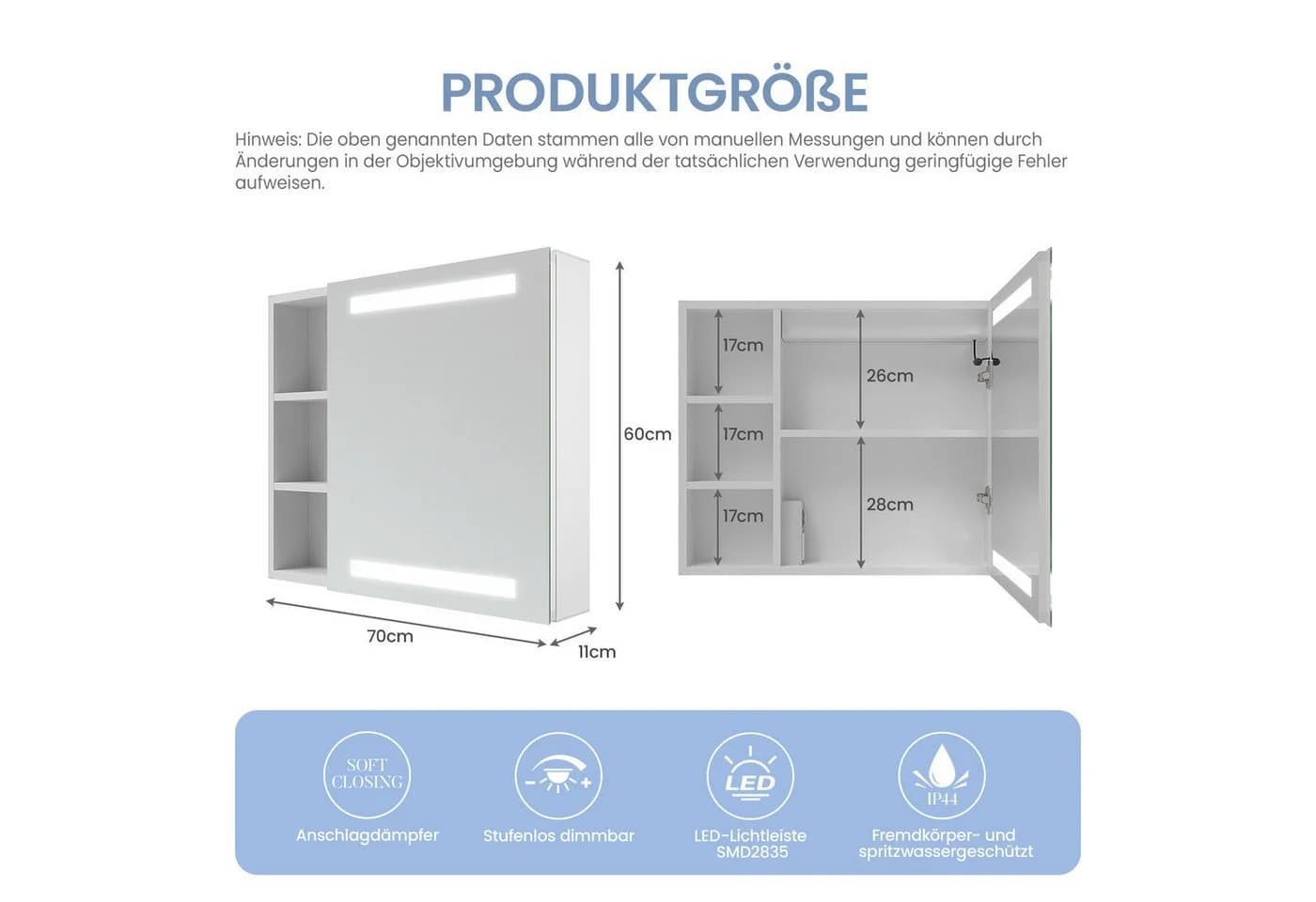 AQUALAVOS Badezimmerspiegelschrank LED IP44 mit Sensor - Bild 4