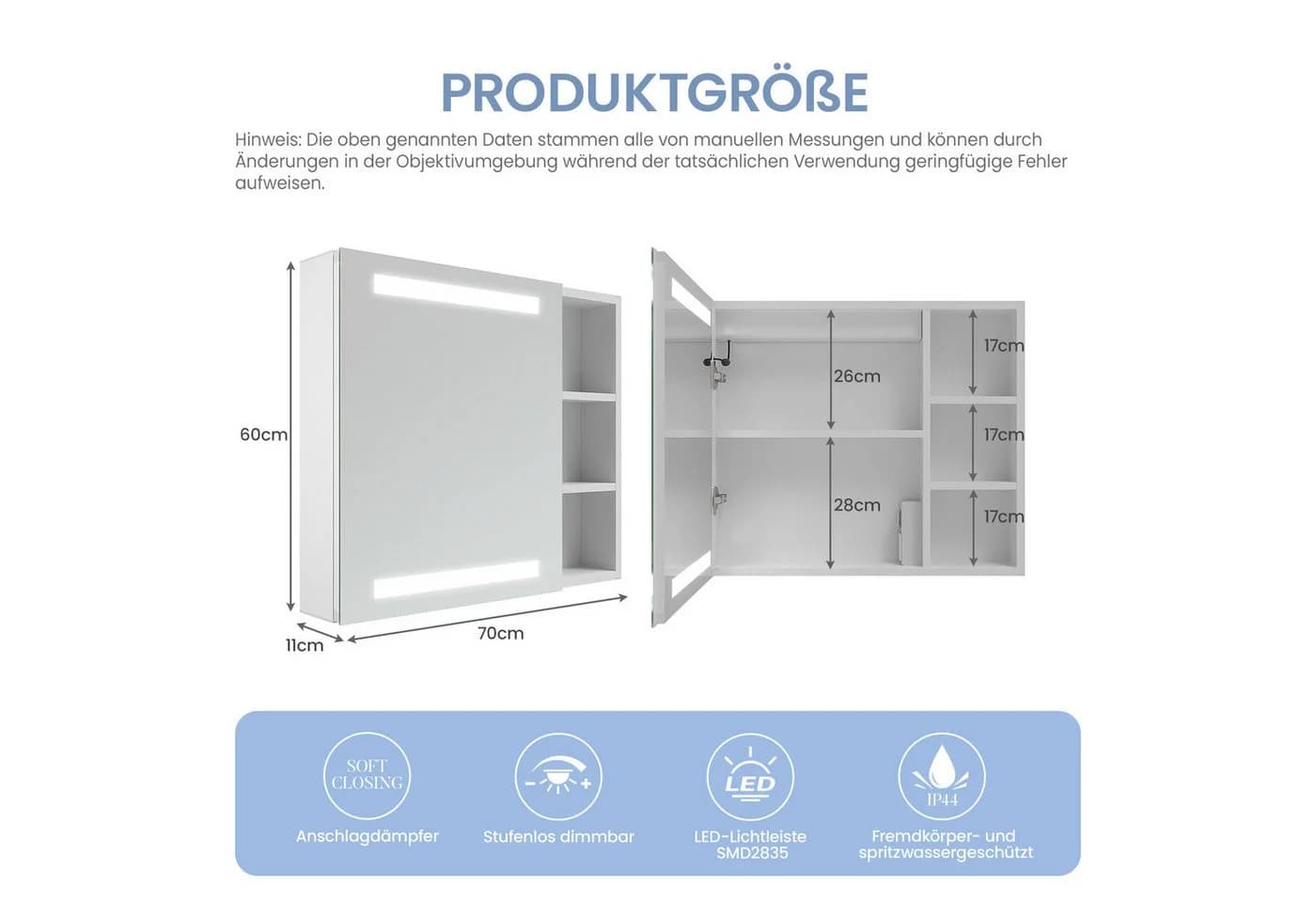 AQUALAVOS Badezimmerspiegelschrank LED Schutzklasse IP44 - Bild 4