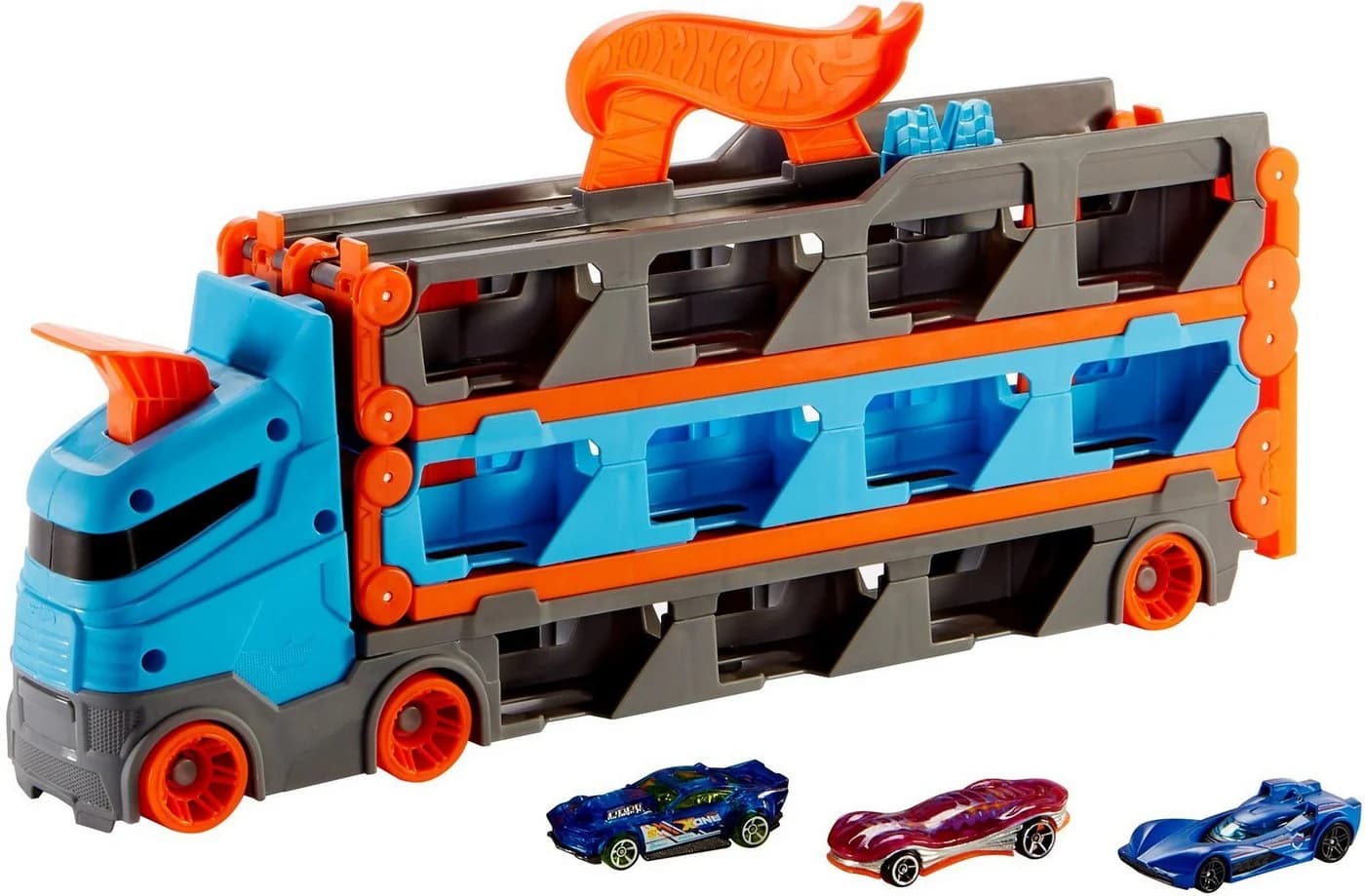 Hot Wheels 2-in-1 Rennbahn-Transporter mit drei Fahrzeugen - Bild 2