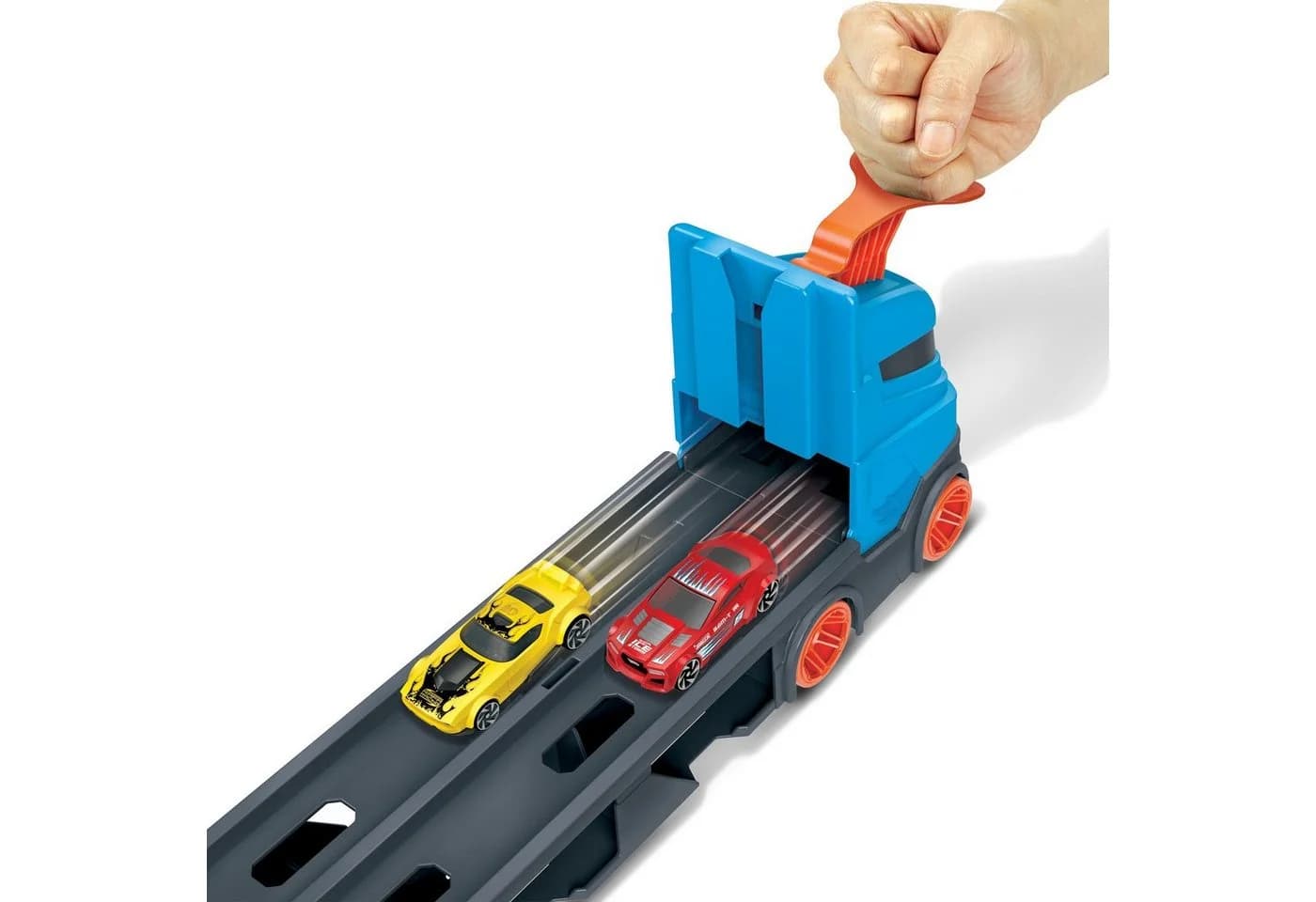 Hot Wheels 2-in-1 Rennbahn-Transporter mit drei Fahrzeugen - Bild 4