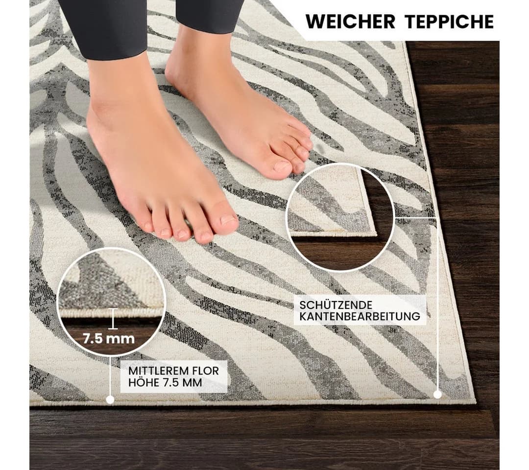 Livabliss Teppich LUANDA Rechteckig 80x220 cm Skandinavisch Boho Zebra Muster - Bild 3