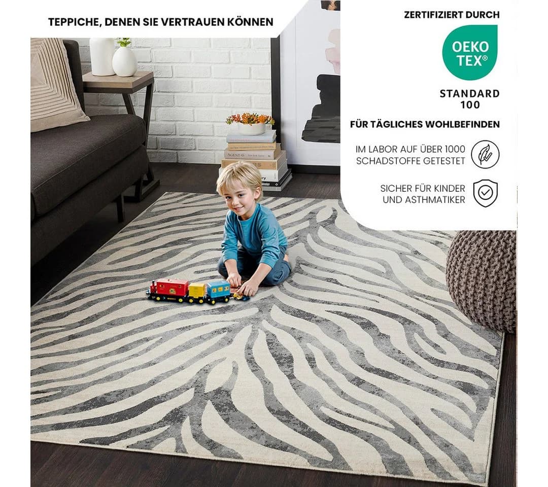 Livabliss Teppich LUANDA Rechteckig 80x220 cm Skandinavisch Boho Zebra Muster - Bild 5