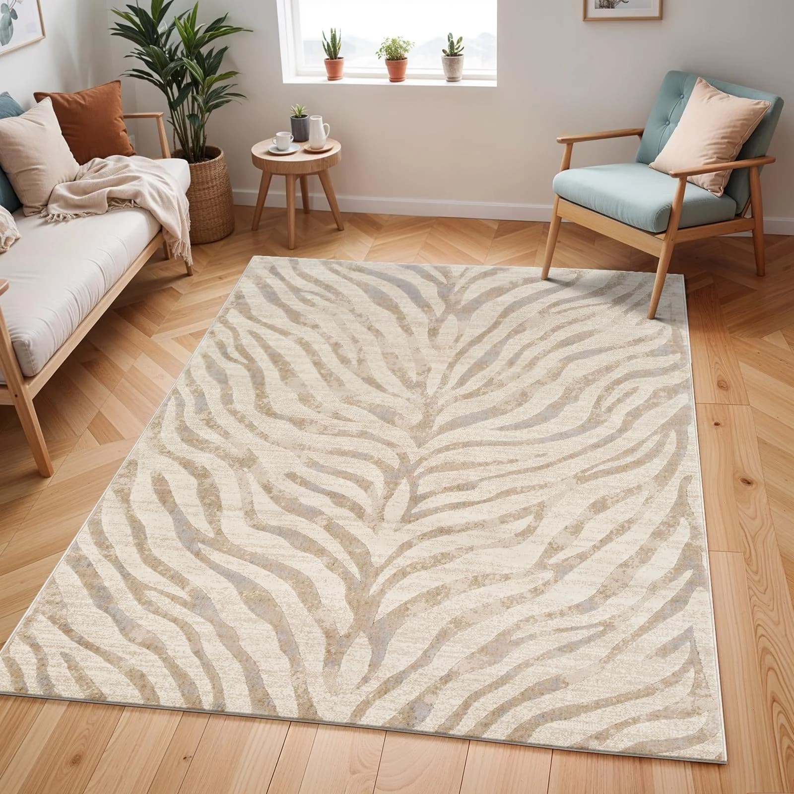 LIVABLISS LUANDA Teppich Beige Skandinavisch Zebra Muster
