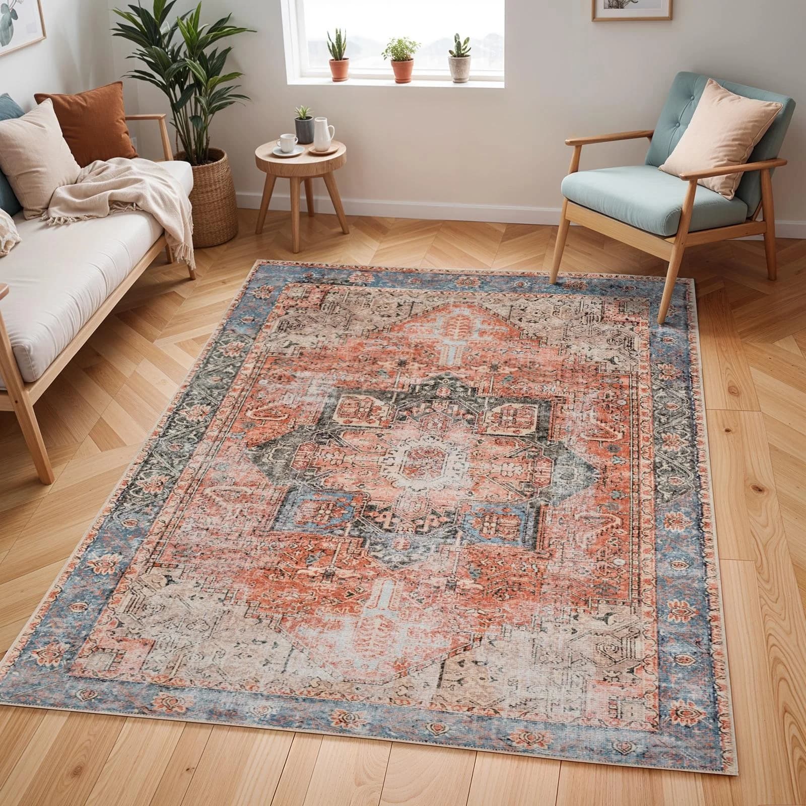 Vintage-Teppich in Rot, Kunstfaser, 160x220 cm
