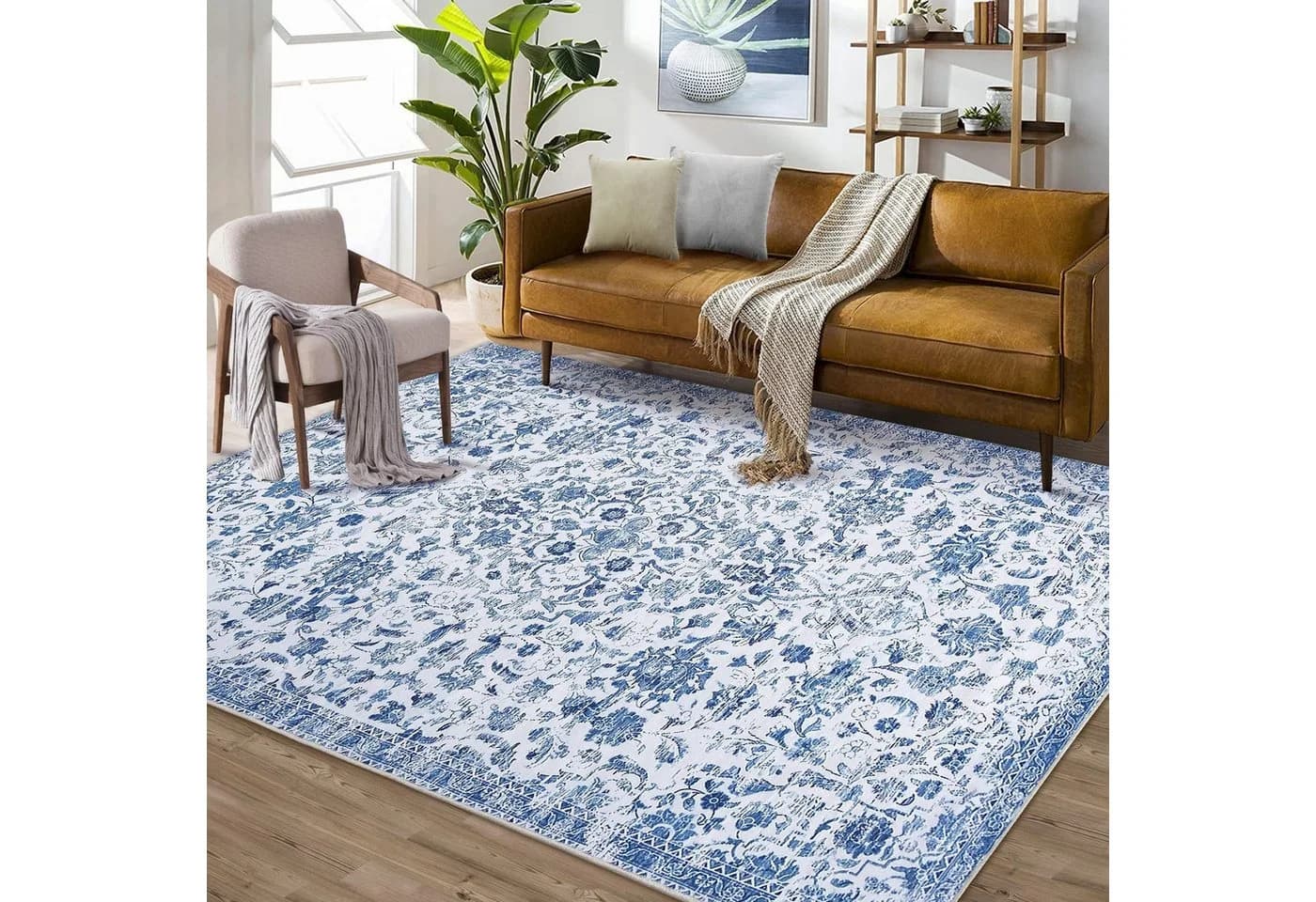 GarveeMore Teppich Blau Vintage Ethno-Stil Waschbar Rutschfest