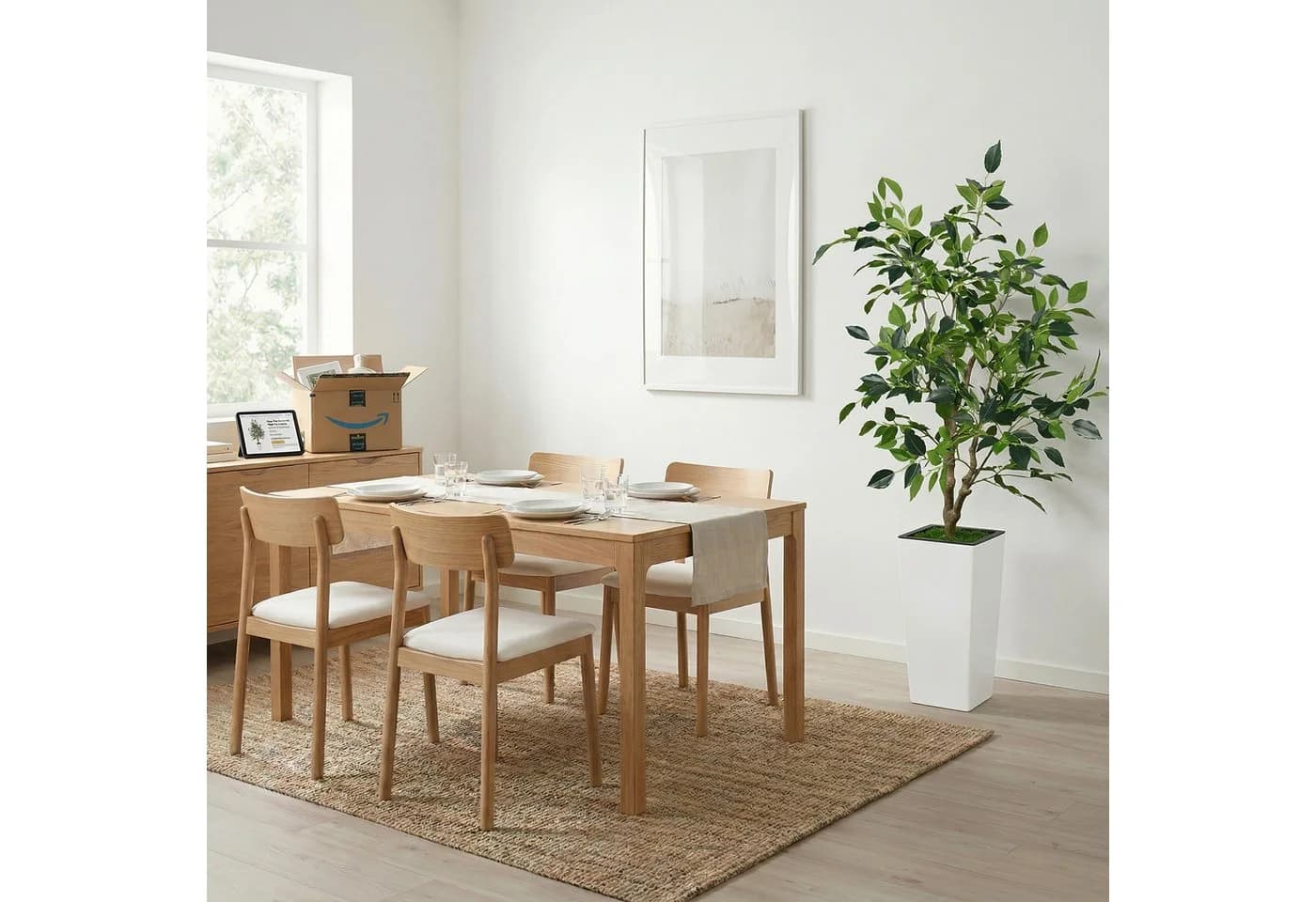 GarveeMore Künstlicher Ficus Baum 150 cm Grün Weiß Modern - Bild 4
