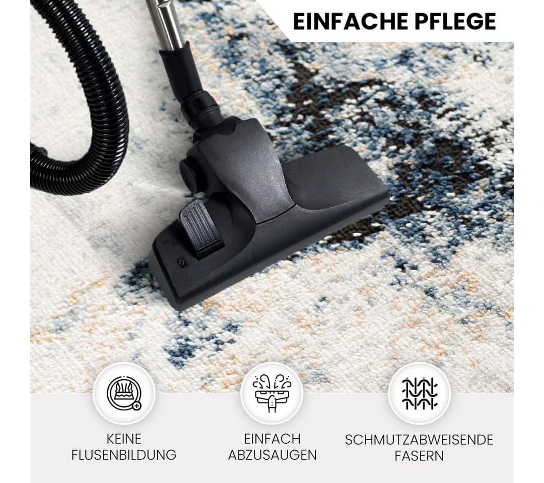 Moderner Blau Marmor-Optik Kurzflor Teppich - Bild 4