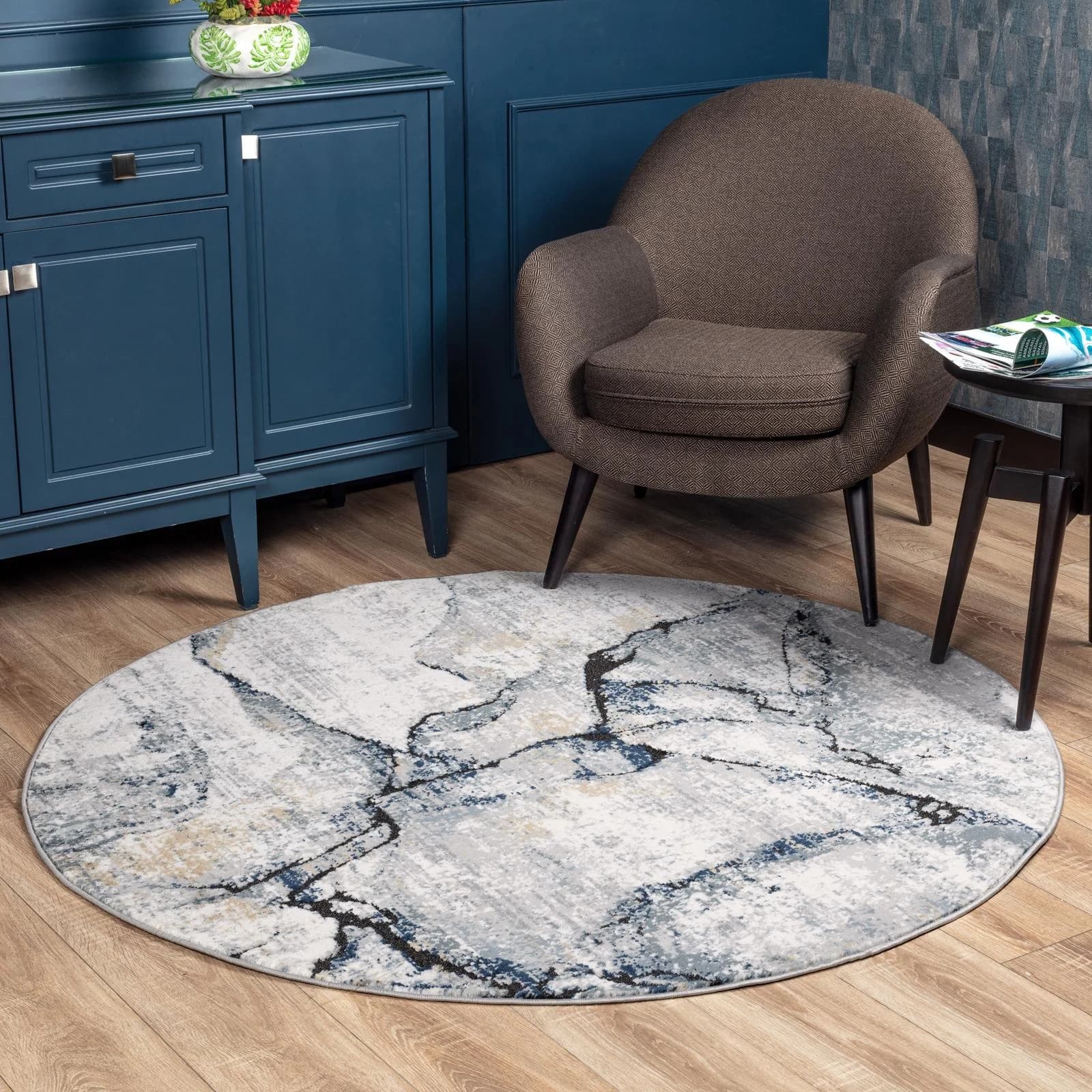 LIVABLISS BERLIN Designerteppich 160cm Marmor-Optik Grau