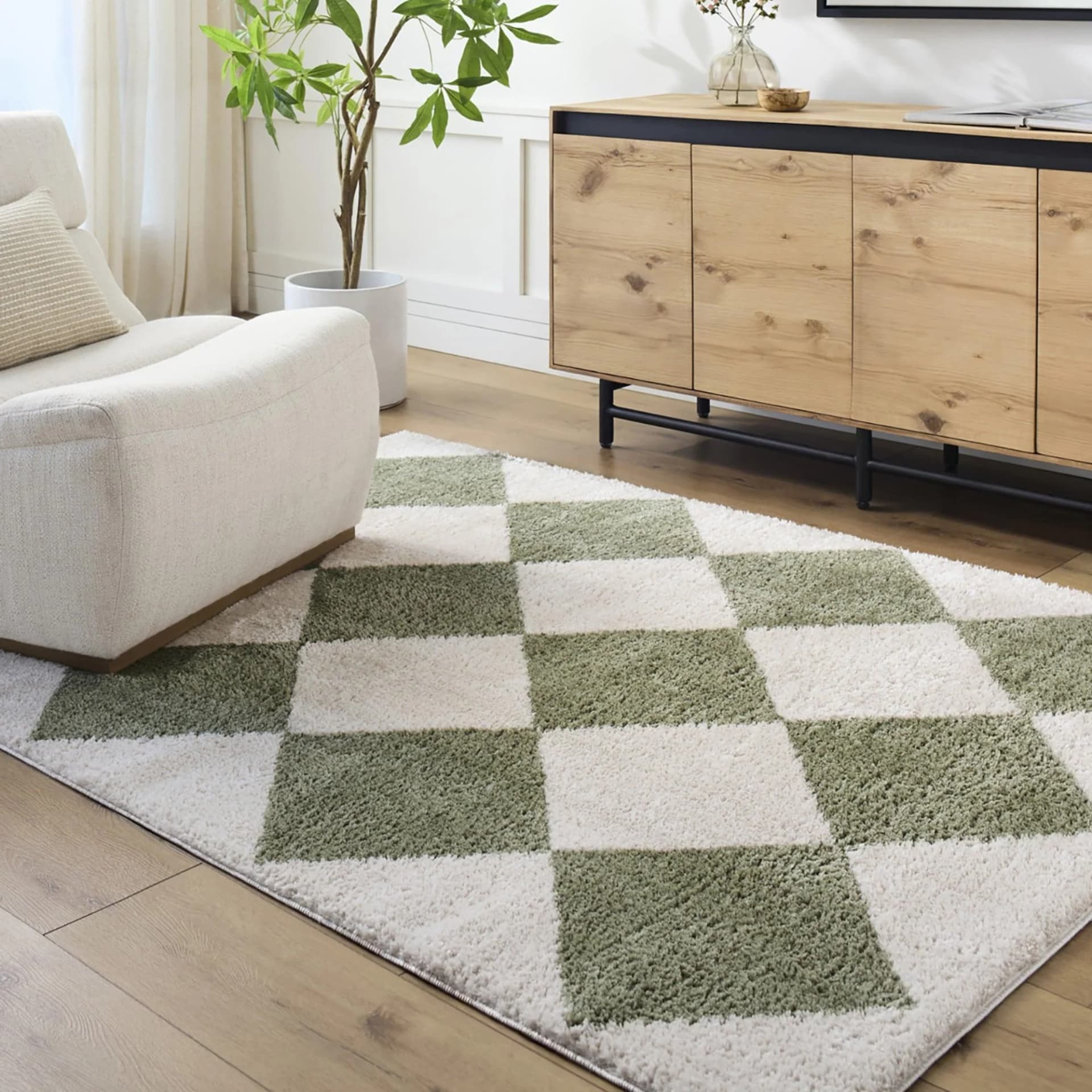 LIVABLISS PERAC Teppich Grün Geometrisch Hochflor