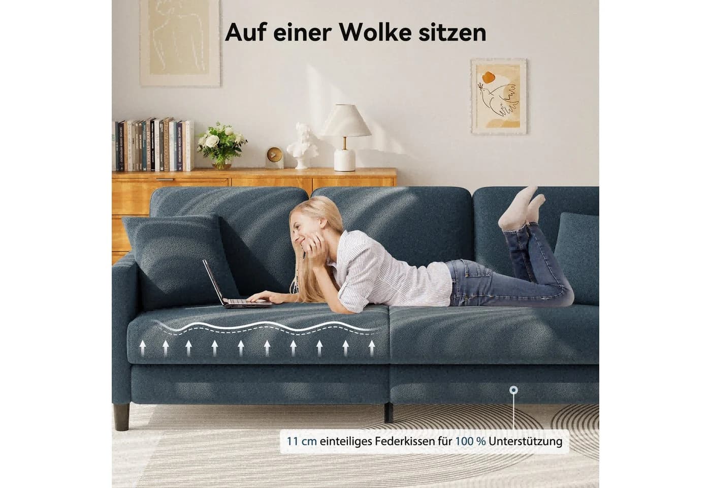 ToteBox 3-Sitzer Teddy Fleece Werkzeugfreier Aufbau Sofa Blau/Grau - Bild 3