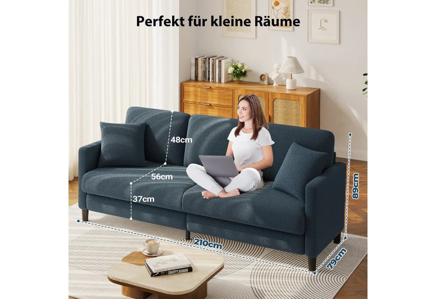 ToteBox 3-Sitzer Teddy Fleece Werkzeugfreier Aufbau Sofa Blau/Grau - Bild 5