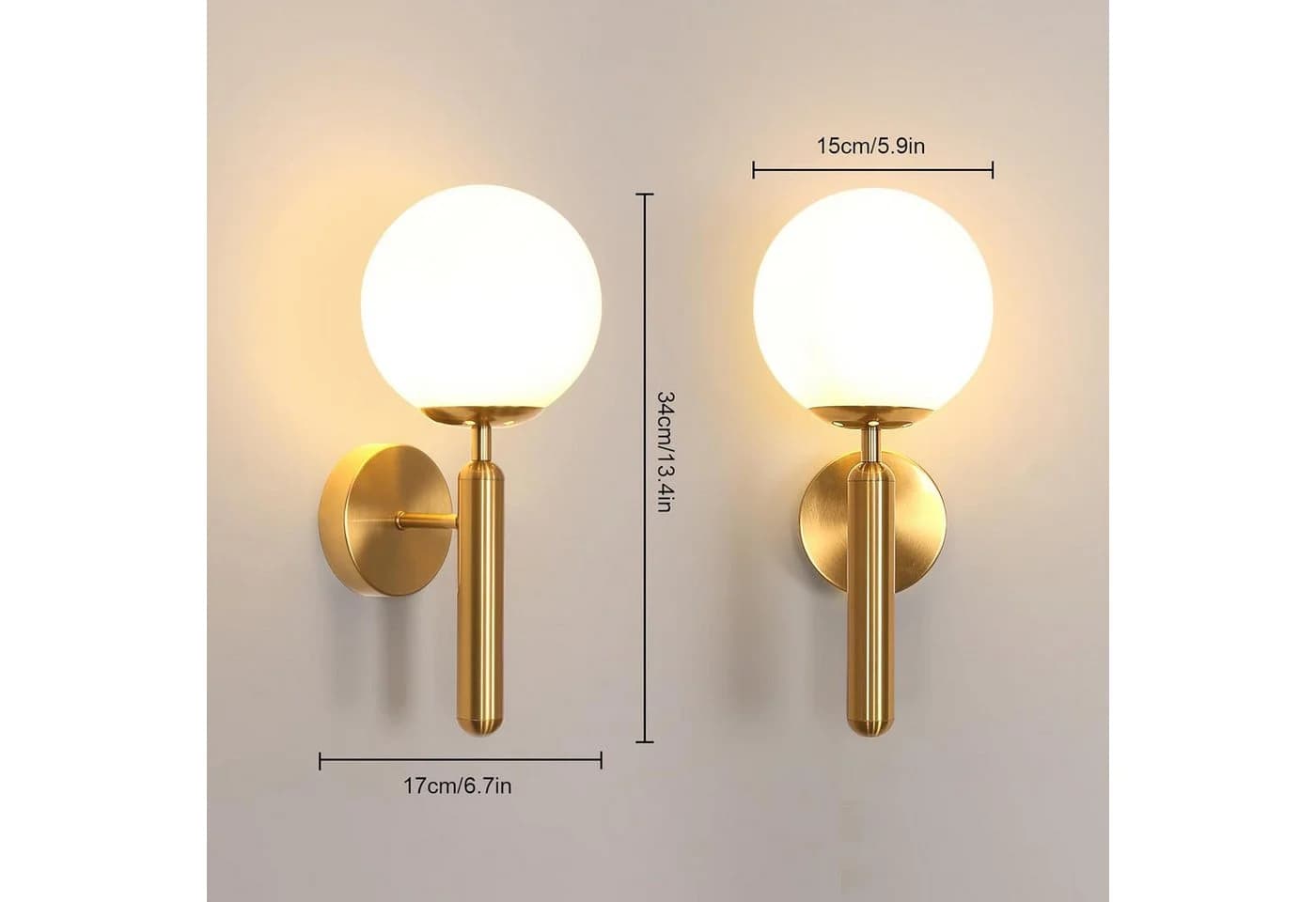 Riserva Wandleuchte Gold Milchglas-Kugel 15cm E27 Flur - Bild 3