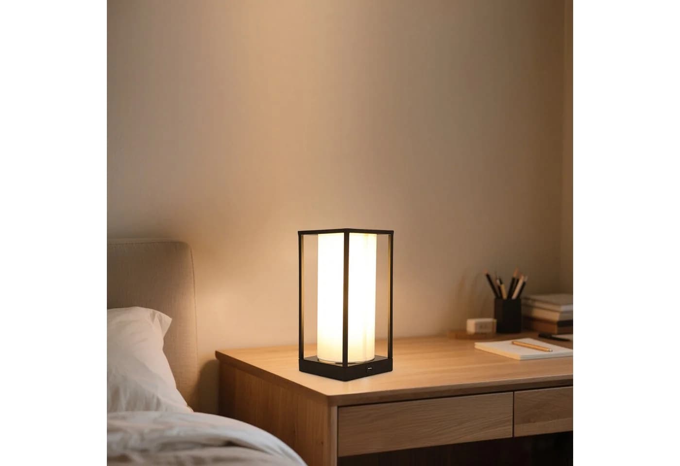 Riserva Schreibtischlampe Schwarz/Weiß mit Touch-Dimmer und Stoffschirm - Bild 5