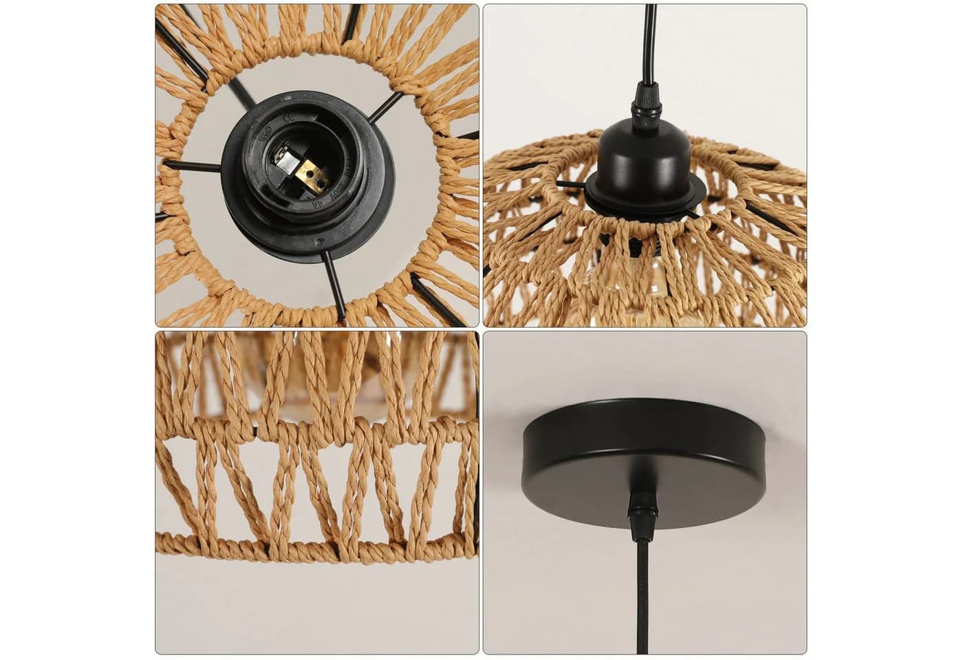 Riserva Hängeleuchte Papiergeflecht Schwarz/Braun Boho Stil - Bild 4