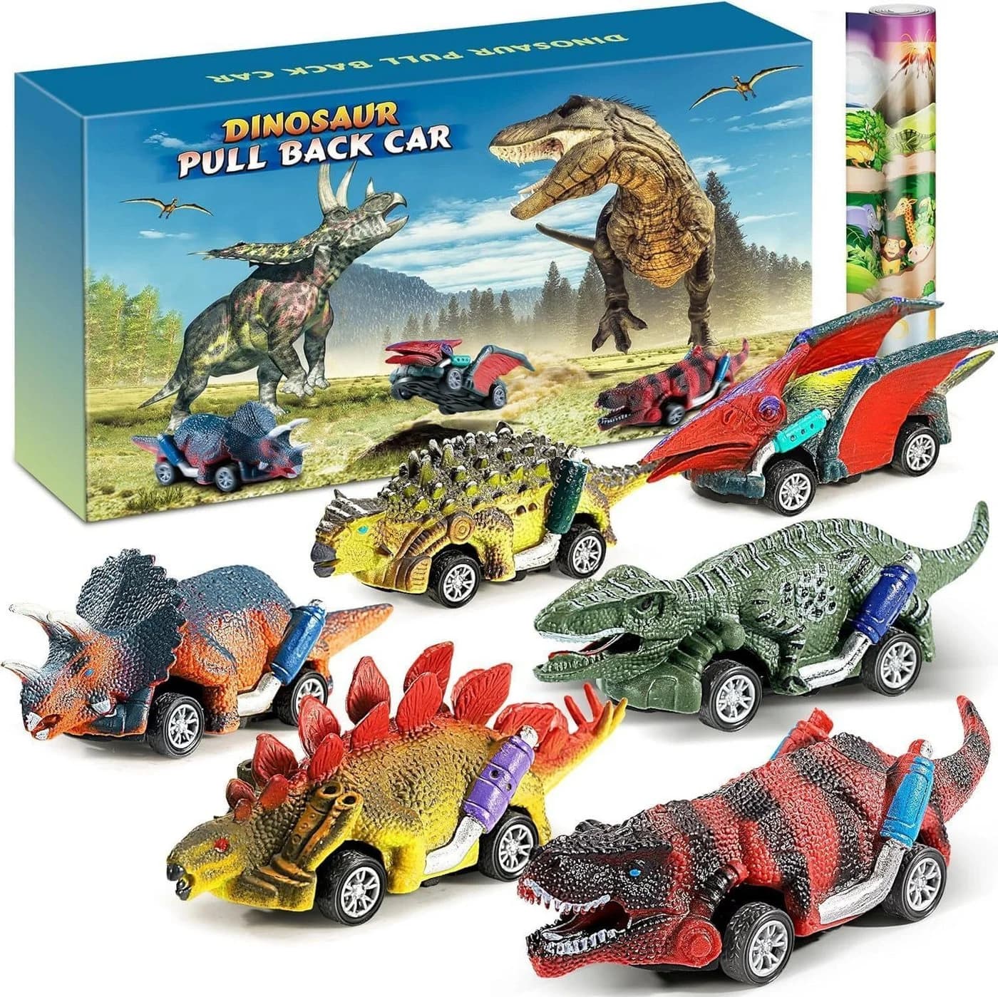 POPOLIC Dino Spielzeug-Auto Set 6-tlg. mit Spielmatte - Bild 2