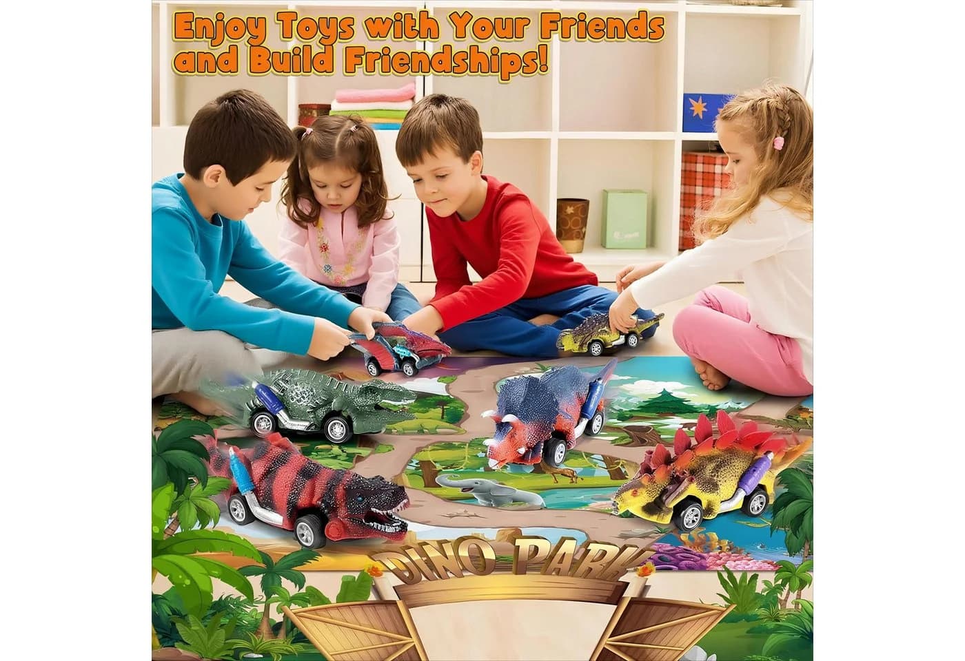 POPOLIC Dino Spielzeug-Auto Set 6-tlg. mit Spielmatte - Bild 4