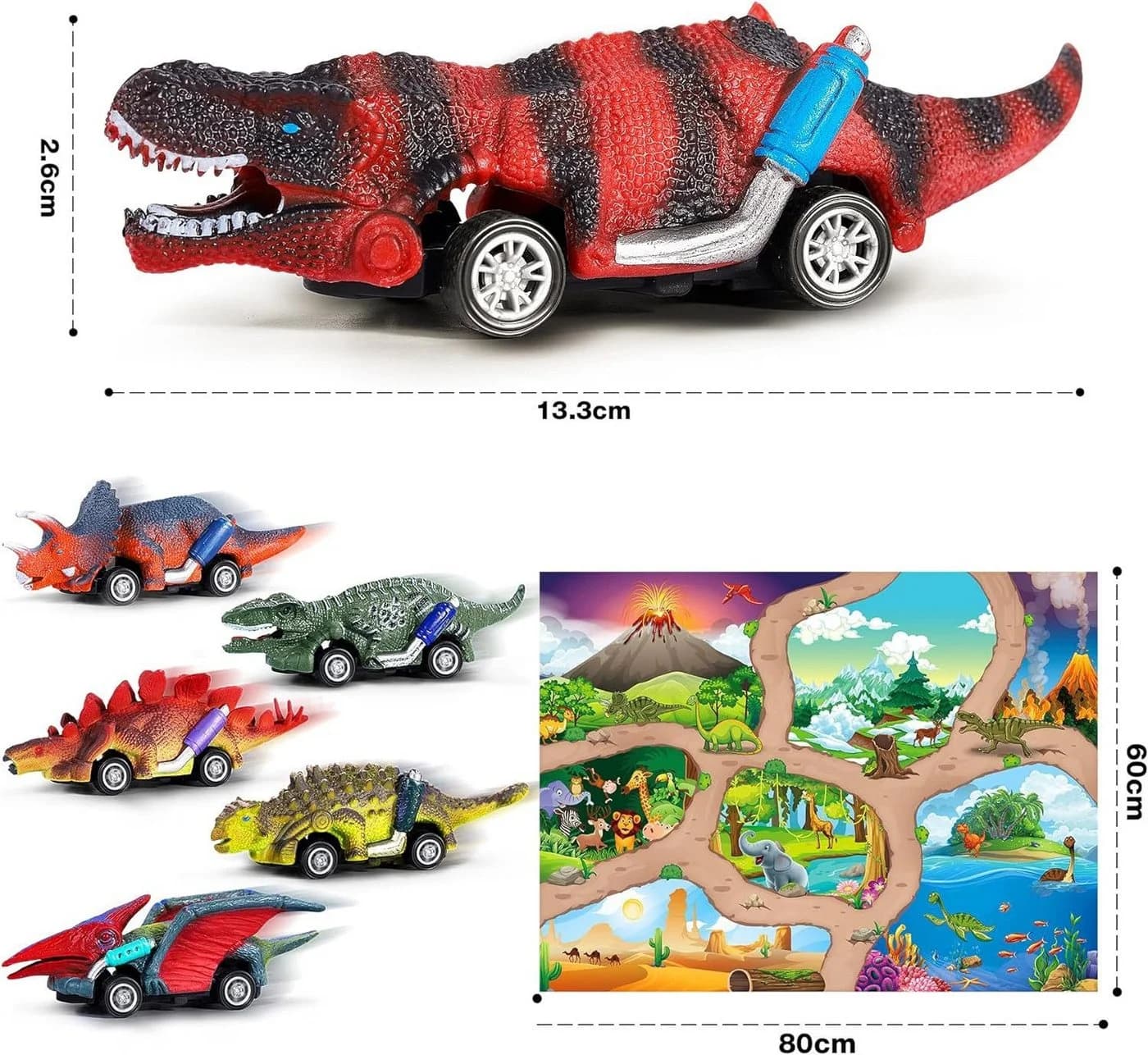POPOLIC Dino Spielzeug-Auto Set 6-tlg. mit Spielmatte - Bild 5