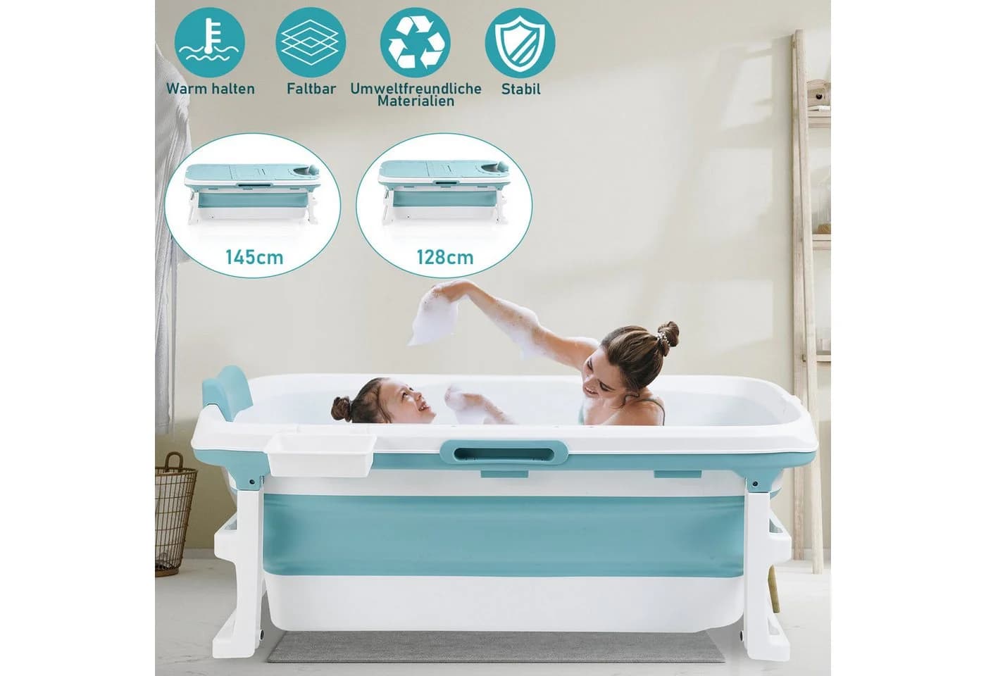 Clanmacy Faltbare Badewanne Blau - Bild 3