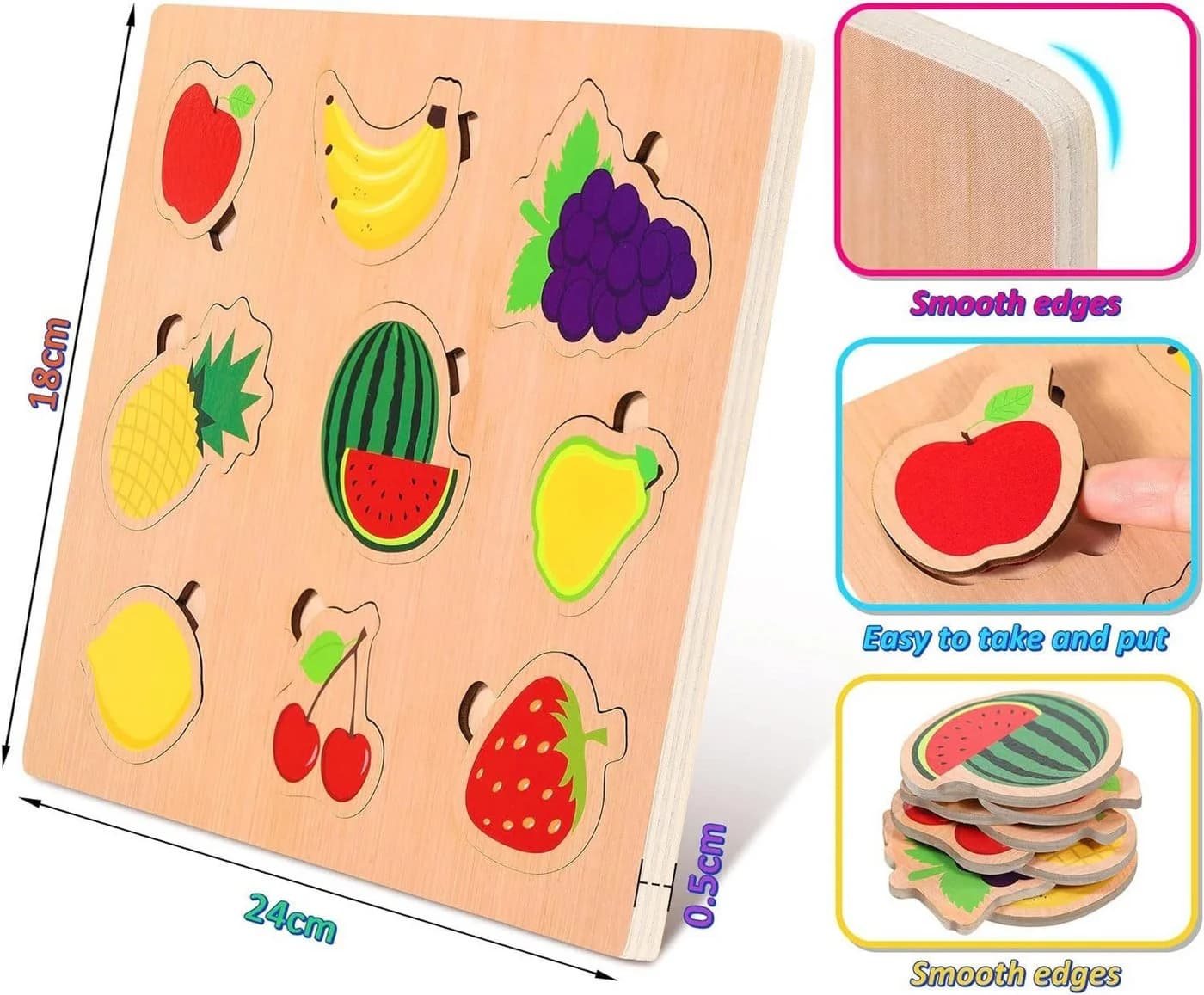 POPOLIC Lernspielzeug 6er Set Kinder Holzpuzzle Montessori-Spielzeug Bunt