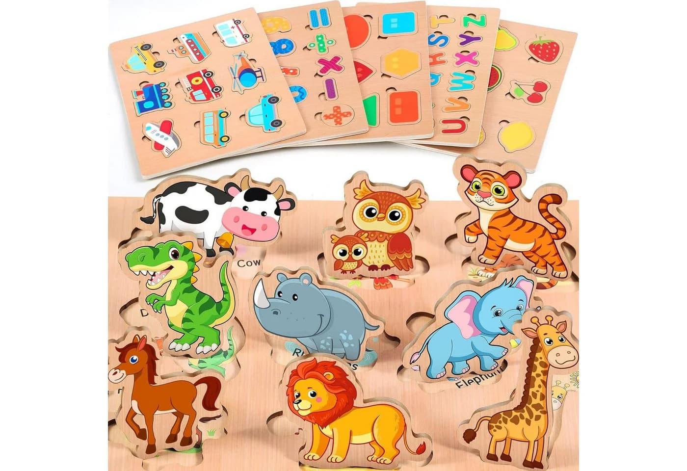 POPOLIC Lernspielzeug 6er Set Kinder Holzpuzzle Montessori-Spielzeug Bunt - Bild 2