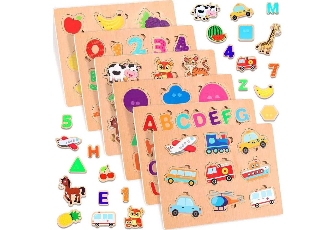 POPOLIC Lernspielzeug 6er Set Kinder Holzpuzzle Montessori-Spielzeug Bunt - Bild 4