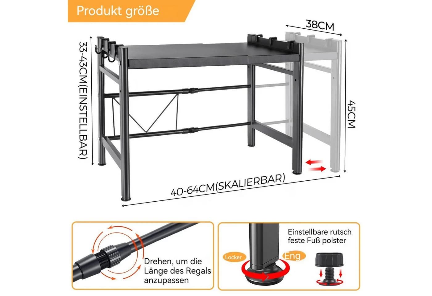 ToteBox Küchenregal verstellbar schwarz Edelstahl - Bild 5