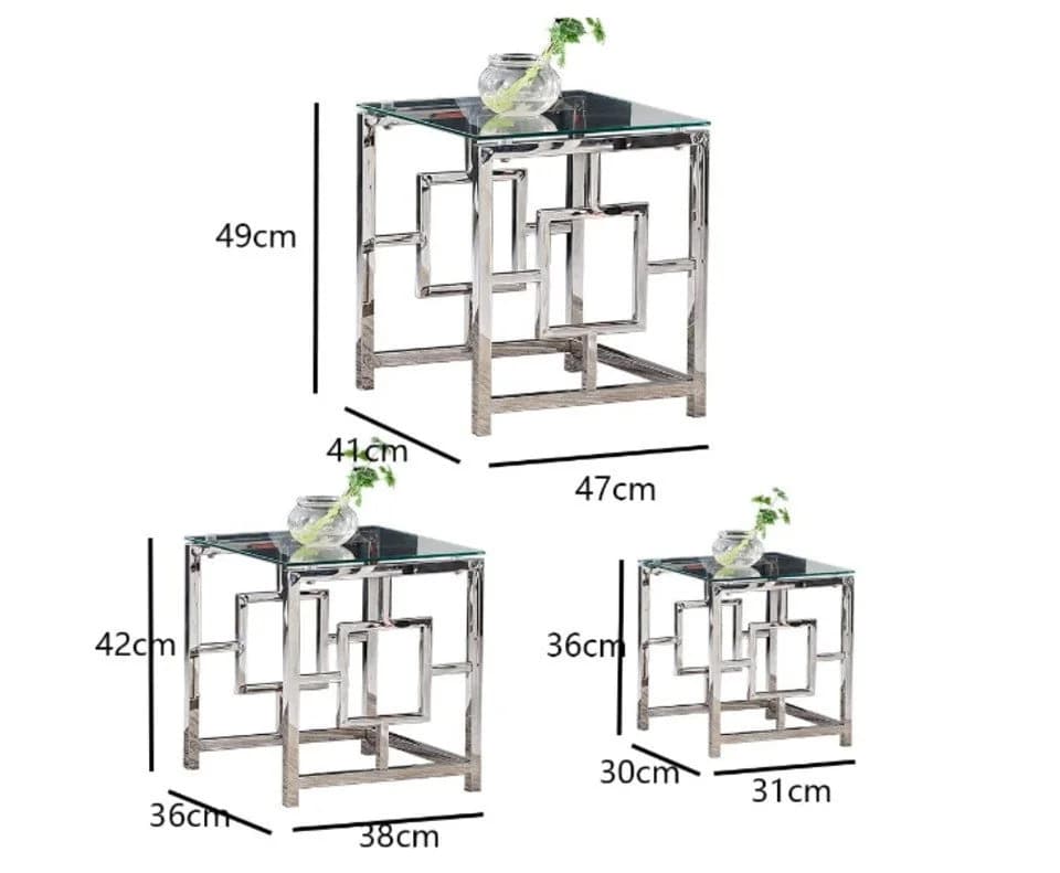 JYMTOM Couchtisch 3er Set Silber Graues Glas