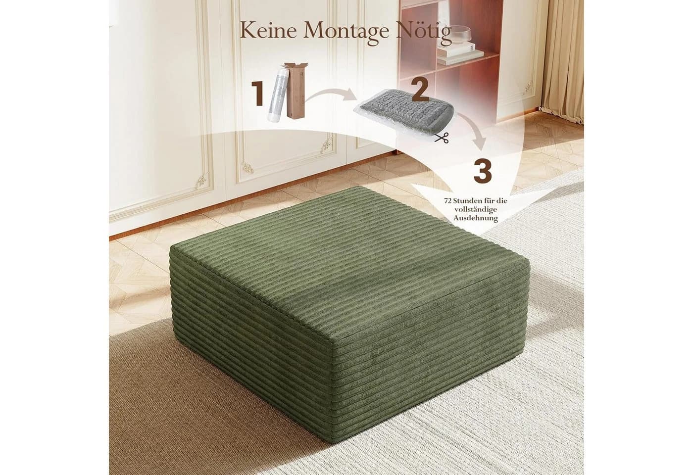 OUNUO Modularer Ecksofa KordKordstoff Grün Hochelastischer Schwamm - Bild 5