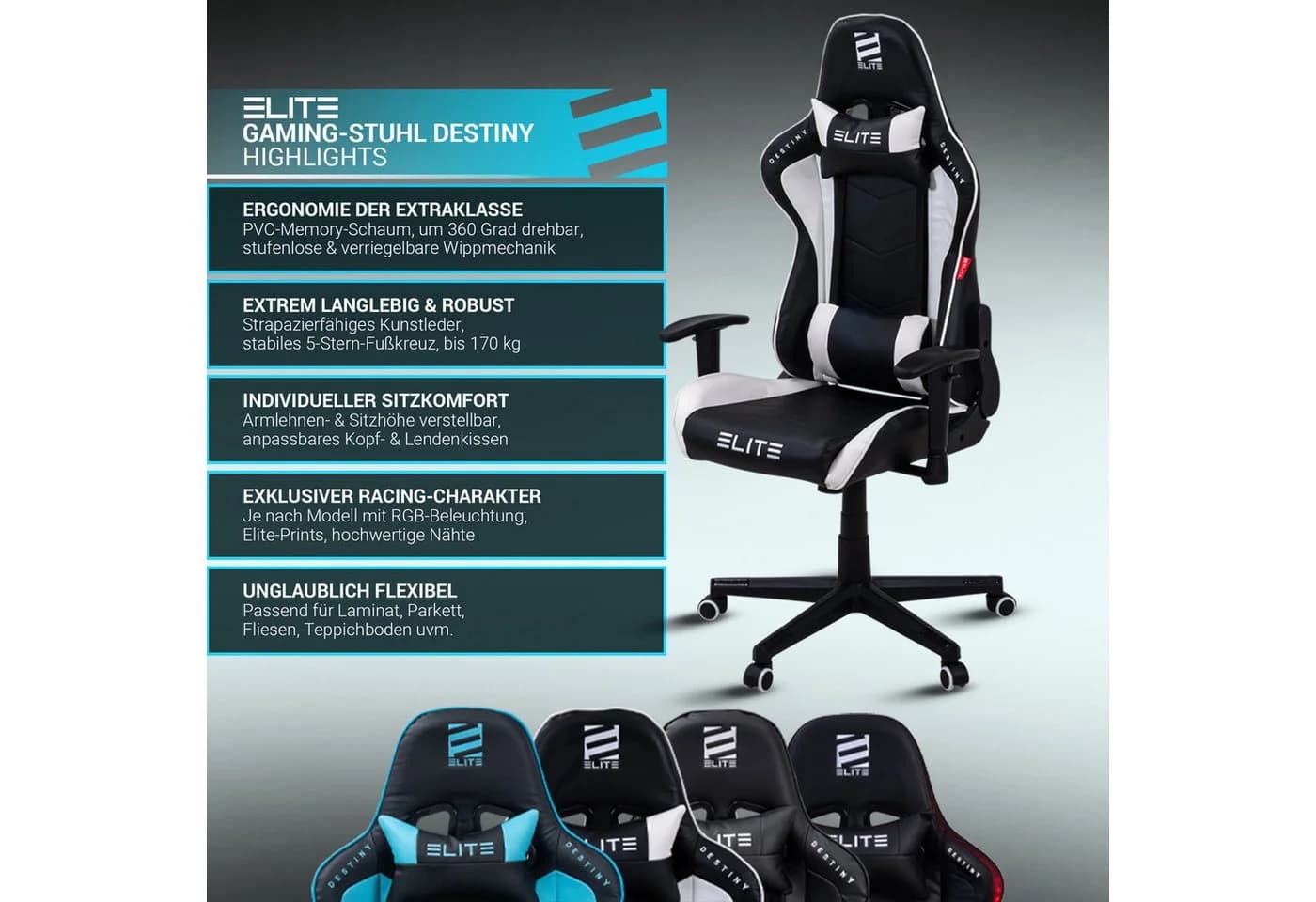 ELITE Gaming Stuhl Destiny RGB Gaming Chair Schwarz/Rot