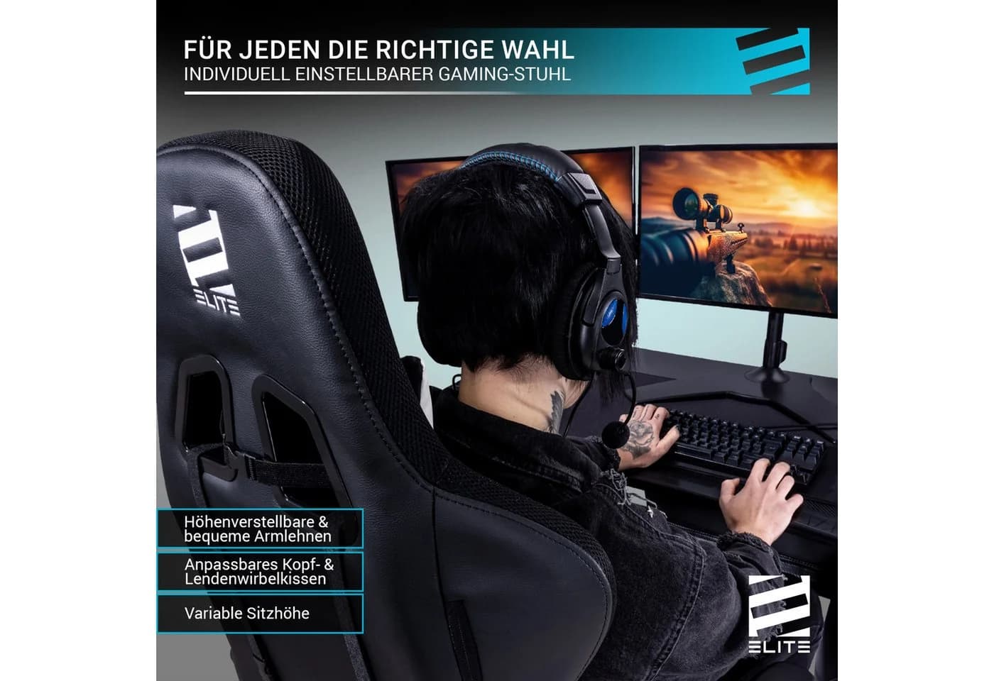 ELITE Gaming Stuhl Destiny RGB Gaming Chair Schwarz/Rot - Bild 4