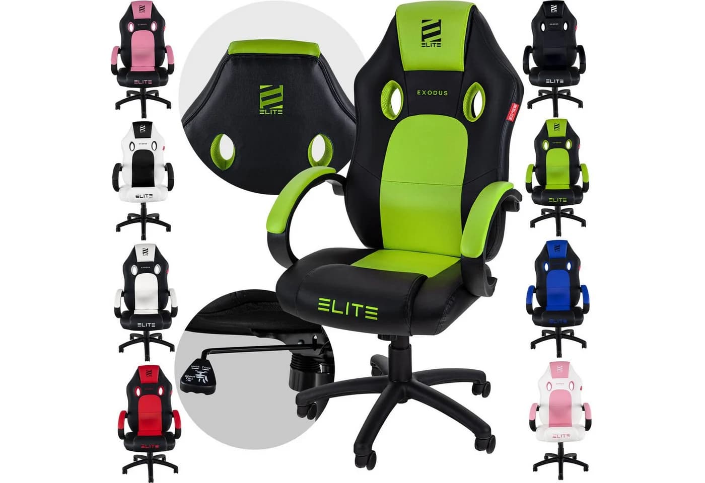 ELITE Gaming Gaming-Stuhl Exodus Schwarz/Grün mit XXL-Sitzfläche - Bild 2