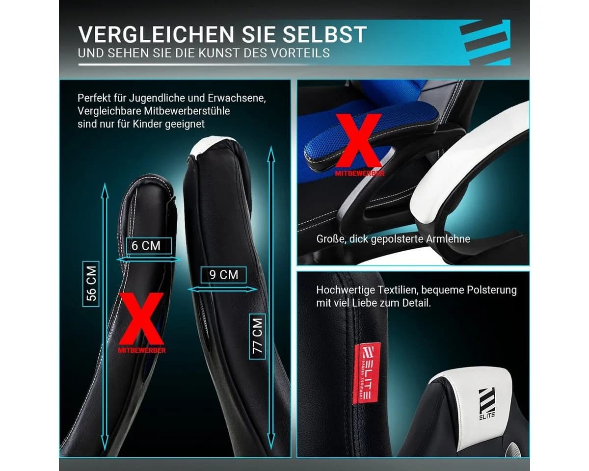ELITE Gaming Gaming-Stuhl Exodus Schwarz/Grün mit XXL-Sitzfläche - Bild 3