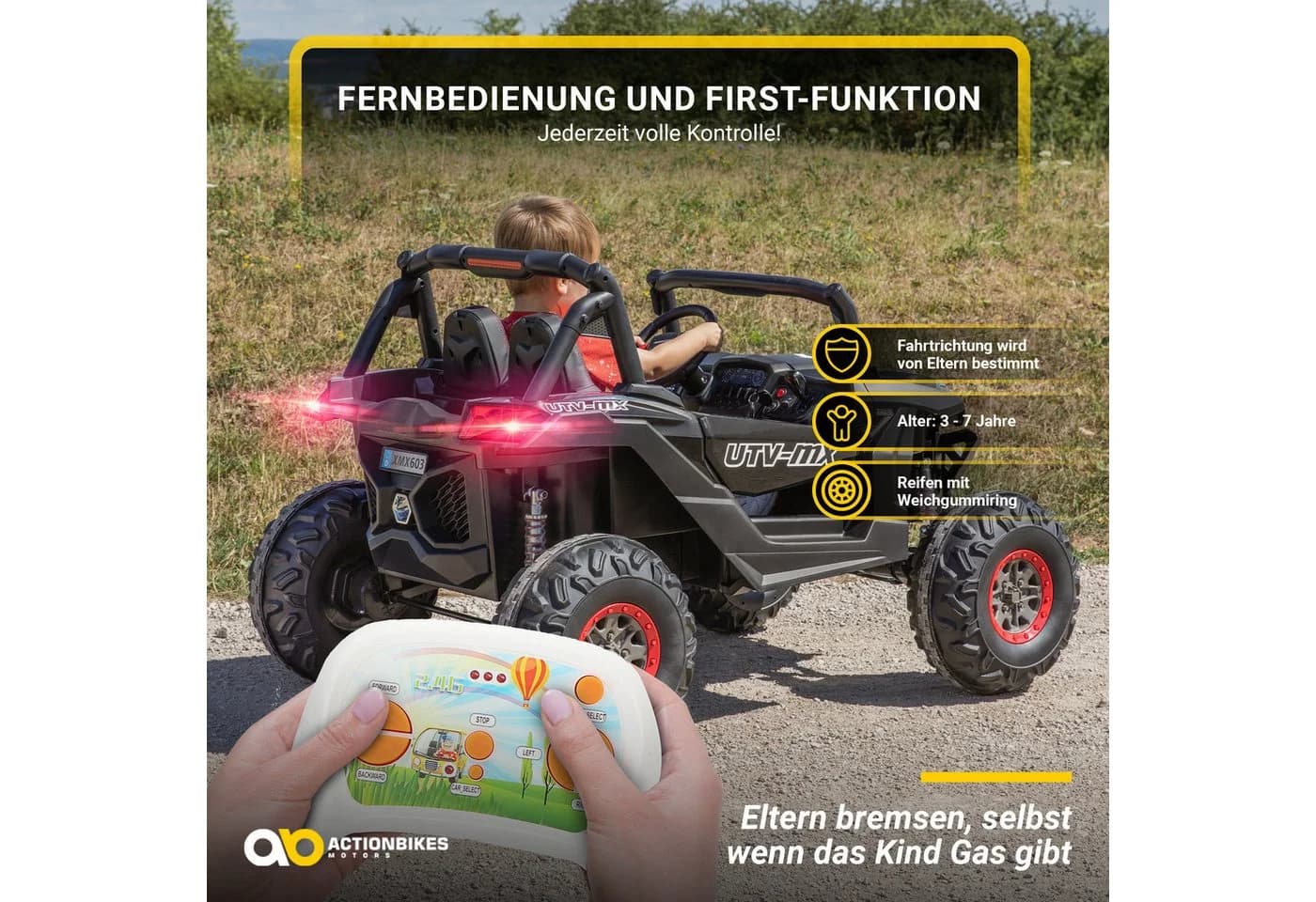 Actionbikes Motors Elektro-Kinderauto UTV Buggy MX Schwarz 4x4 Allrad - Bild 5