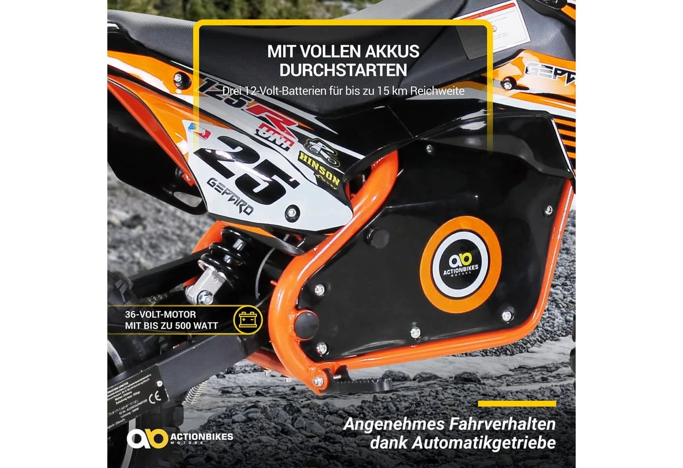 Actionbikes Motors Elektro-Kindermotorrad Mini Dirt Bike Gepard 500W Orange - Bild 5