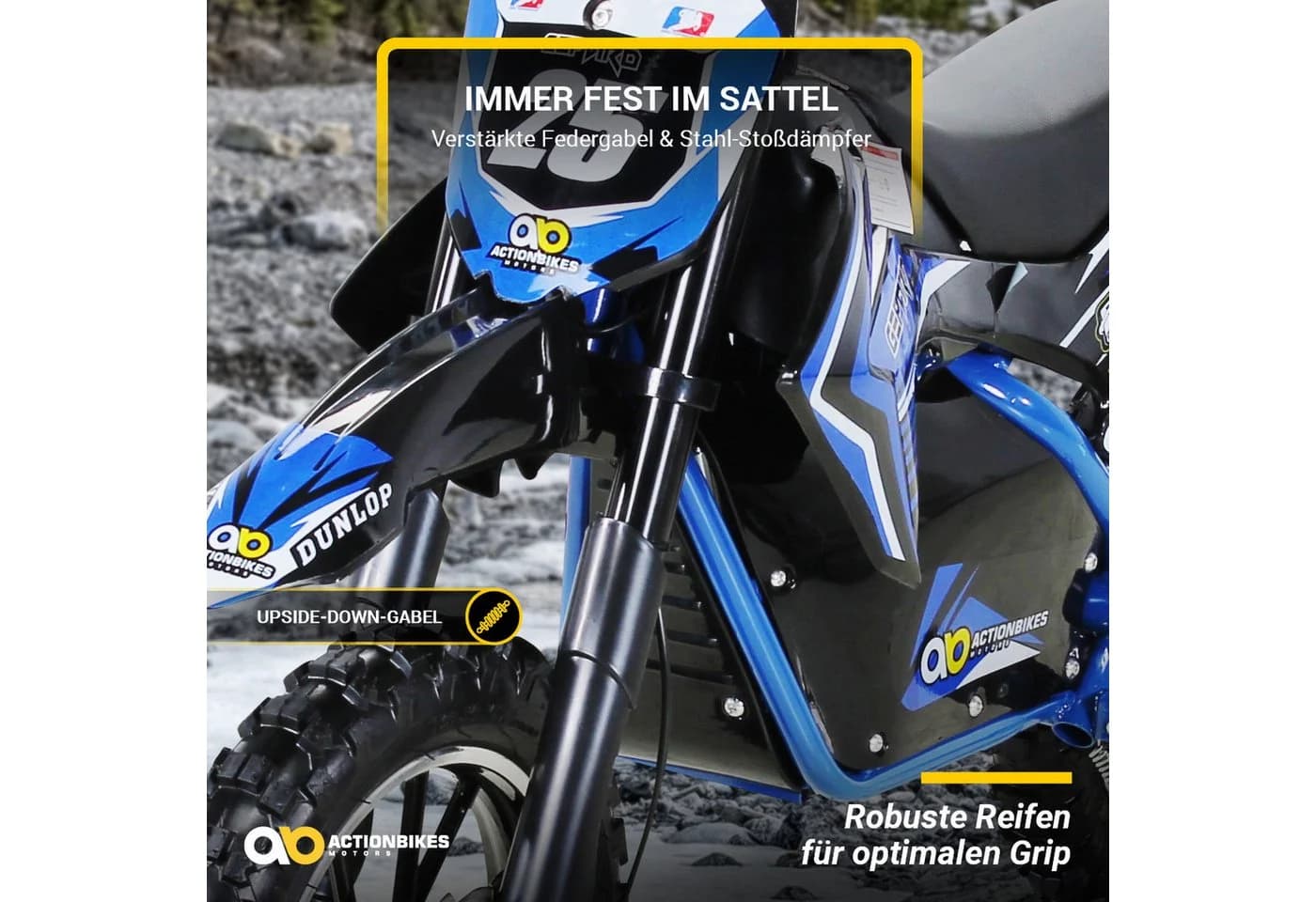 Actionbikes Motors Elektro-Kindermotorrad Mini Dirt Bike Gepard 500W 3 Stufen 7-25 km/h Blau - Bild 4