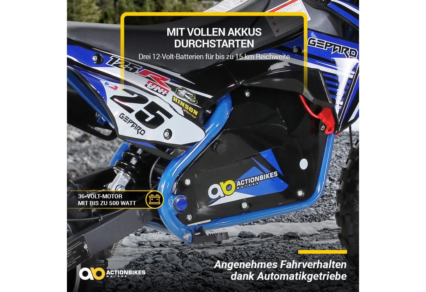 Actionbikes Motors Elektro-Kindermotorrad Mini Dirt Bike Gepard 500W 3 Stufen 7-25 km/h Blau - Bild 5