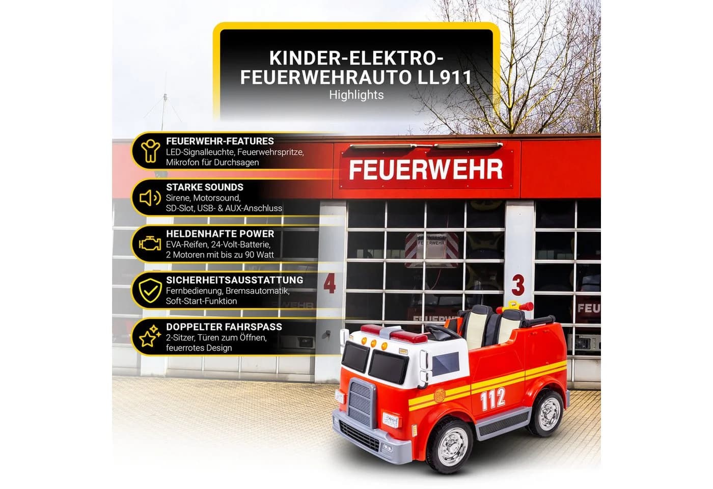 Kinder-Elektro-Feuerwehrauto - Action-Spielzeug für kleine Feuerwehrmänner