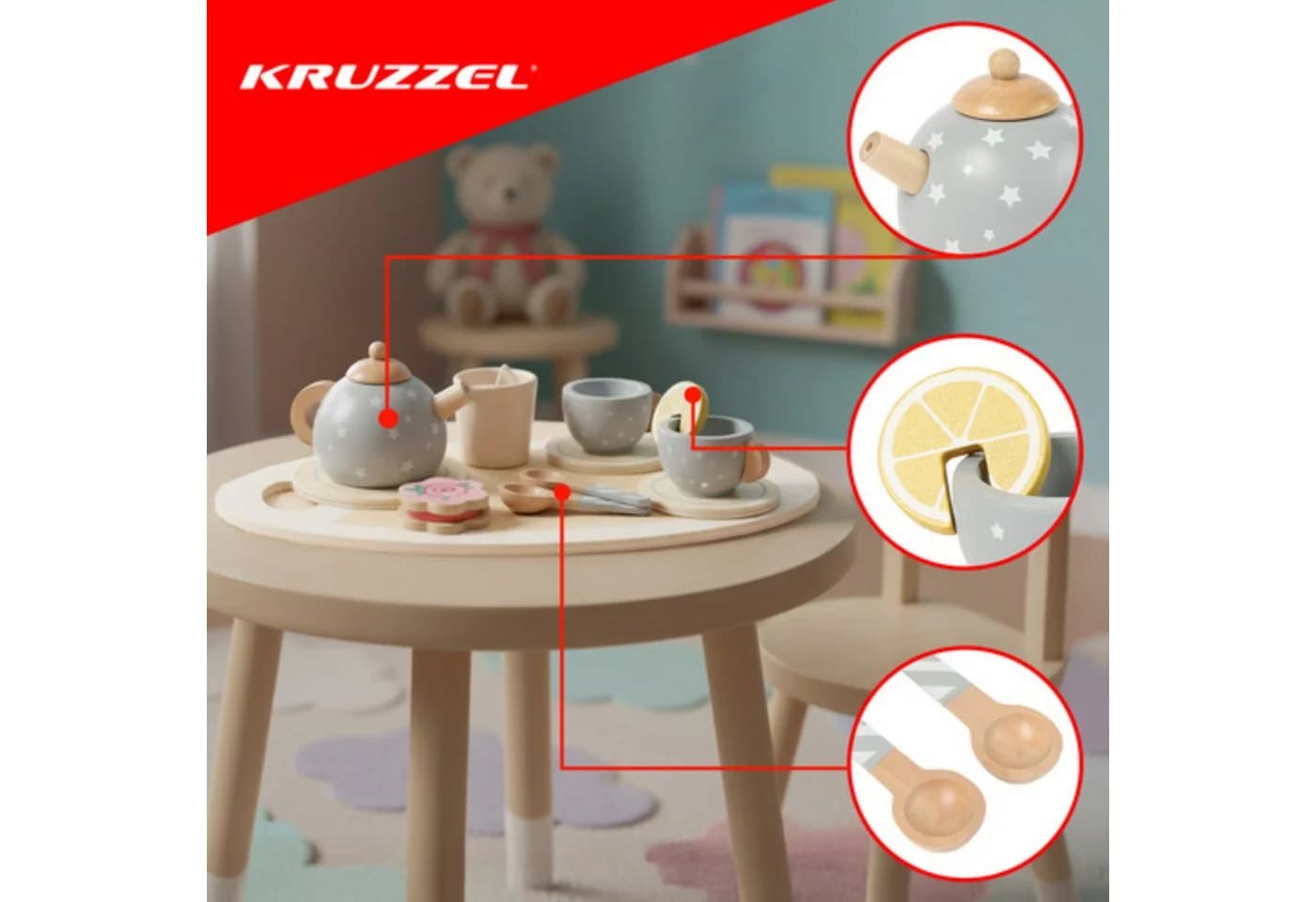 KRUZZEL Spielküche Teeservice Holz Grau 15-tlg. - Bild 3